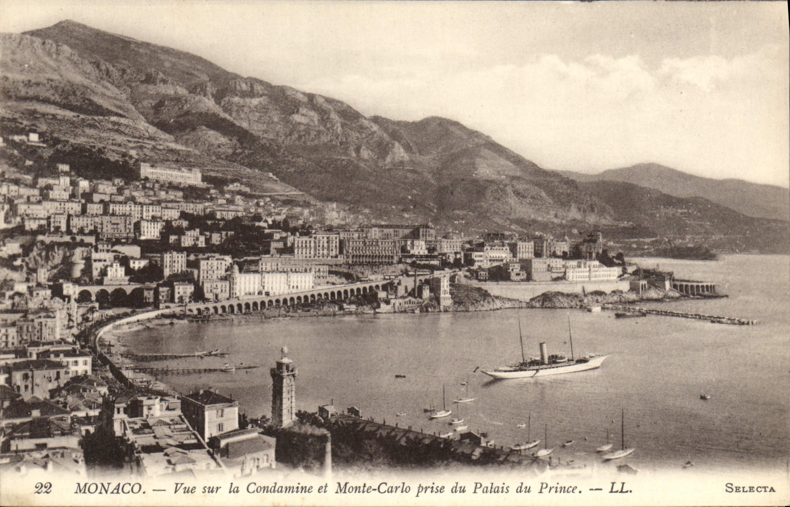 VINTAGE POSTCARD Monaco Seen on Condamine and Monte Carlo taken of the Palate of Prince Bateau