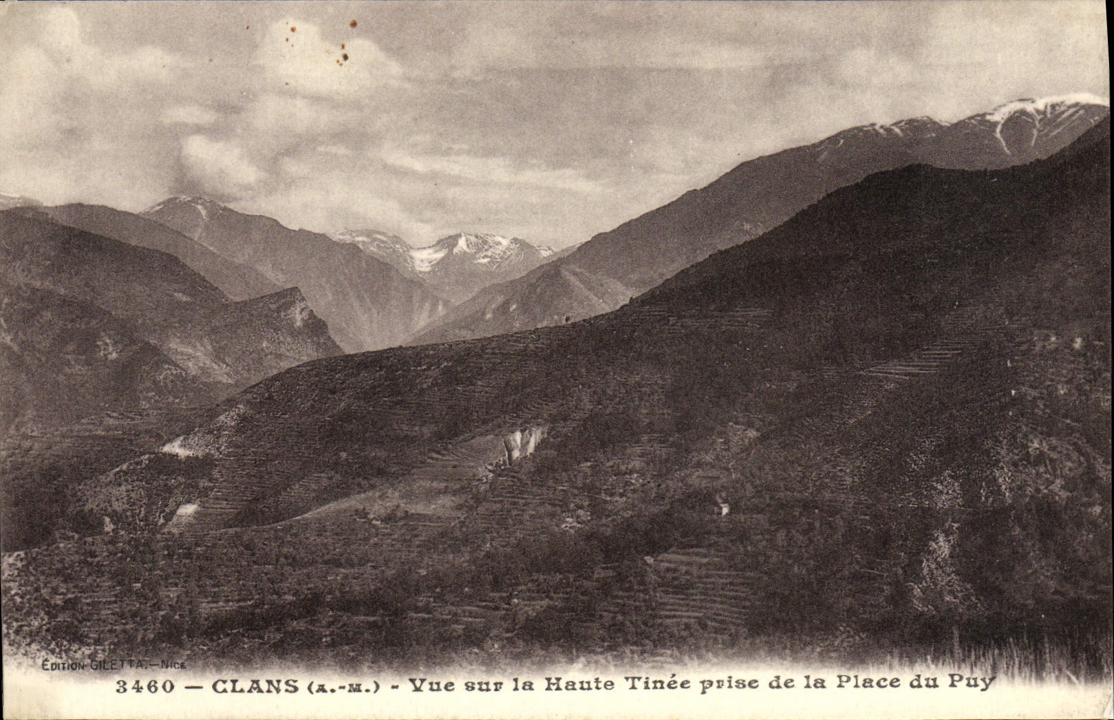 CPA Clans Vue sur la Haute Tinee prise de la Place du Puy