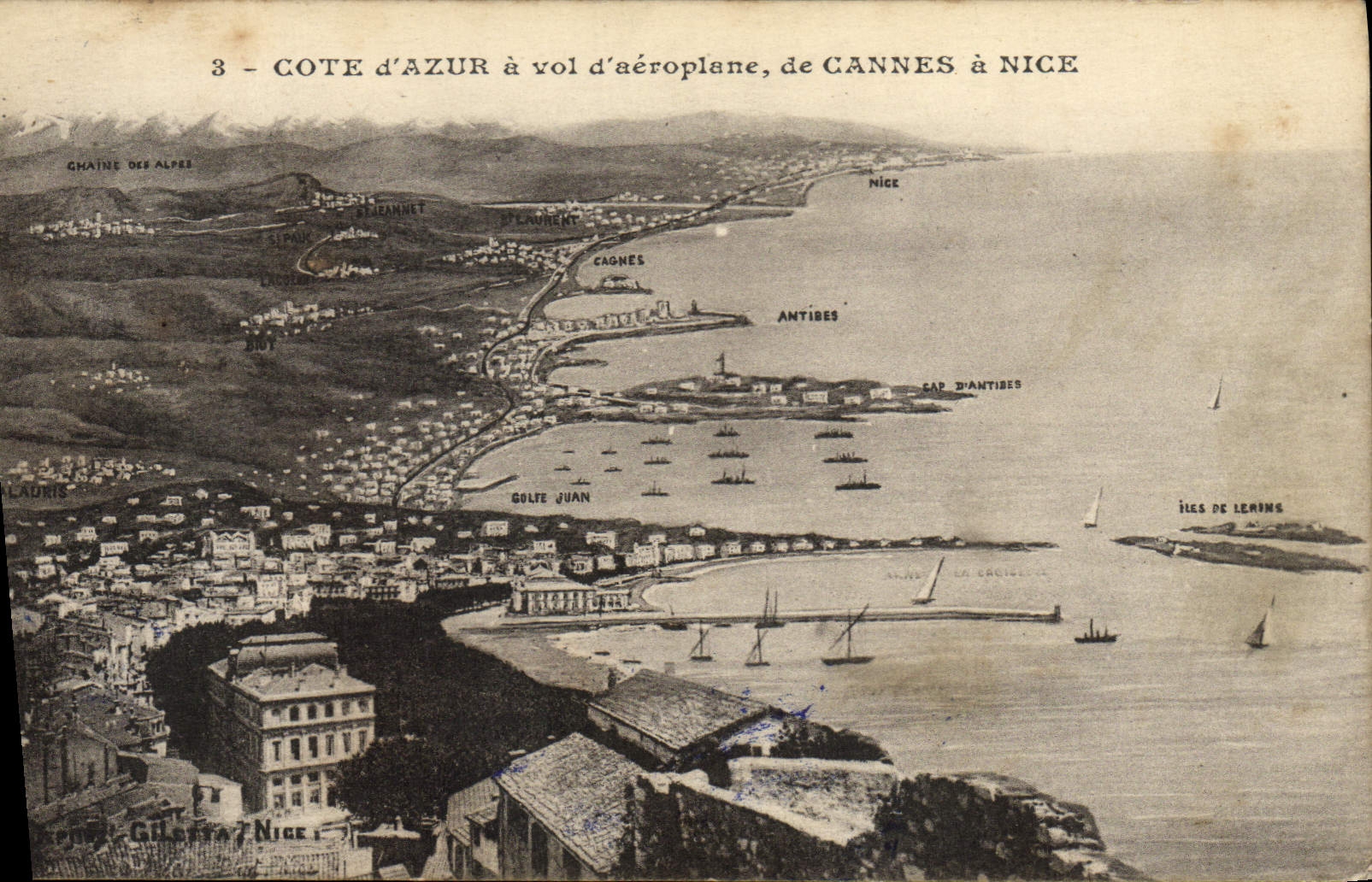CPA Cote d'Azur a vol d'aeroplane de Cannes a Nice