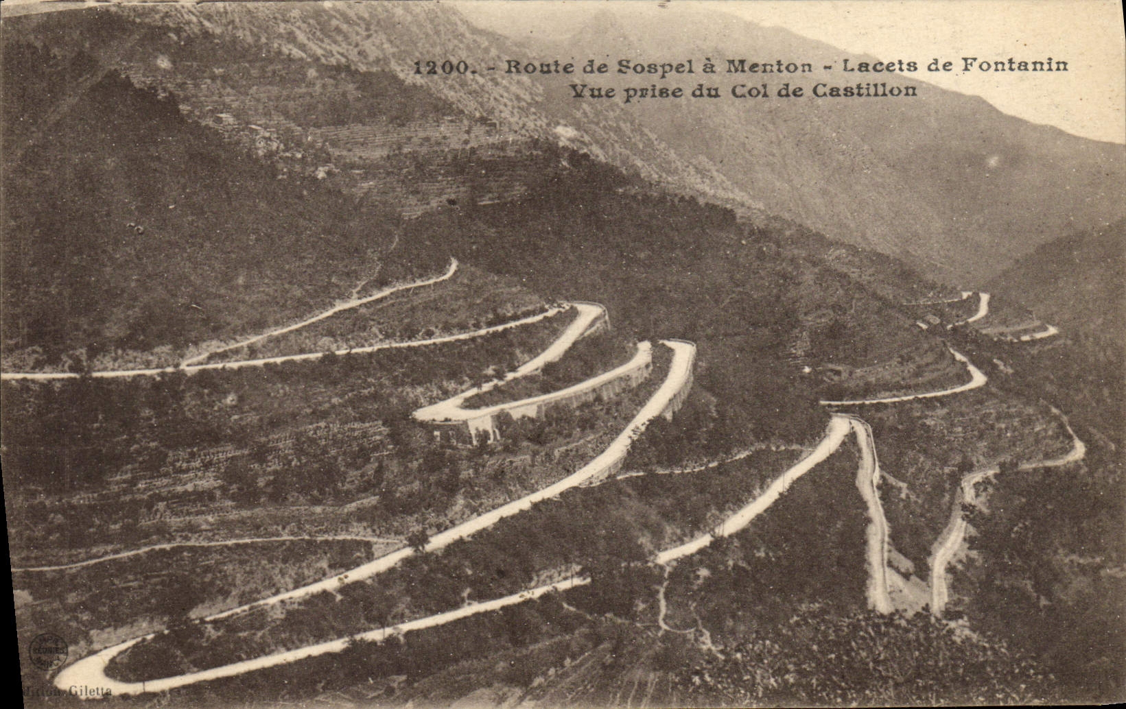 La ruta de la POSTAL de la VENDIMIA de Sospel vista tiene Menton cordones del collar de Fontanin de Castillon