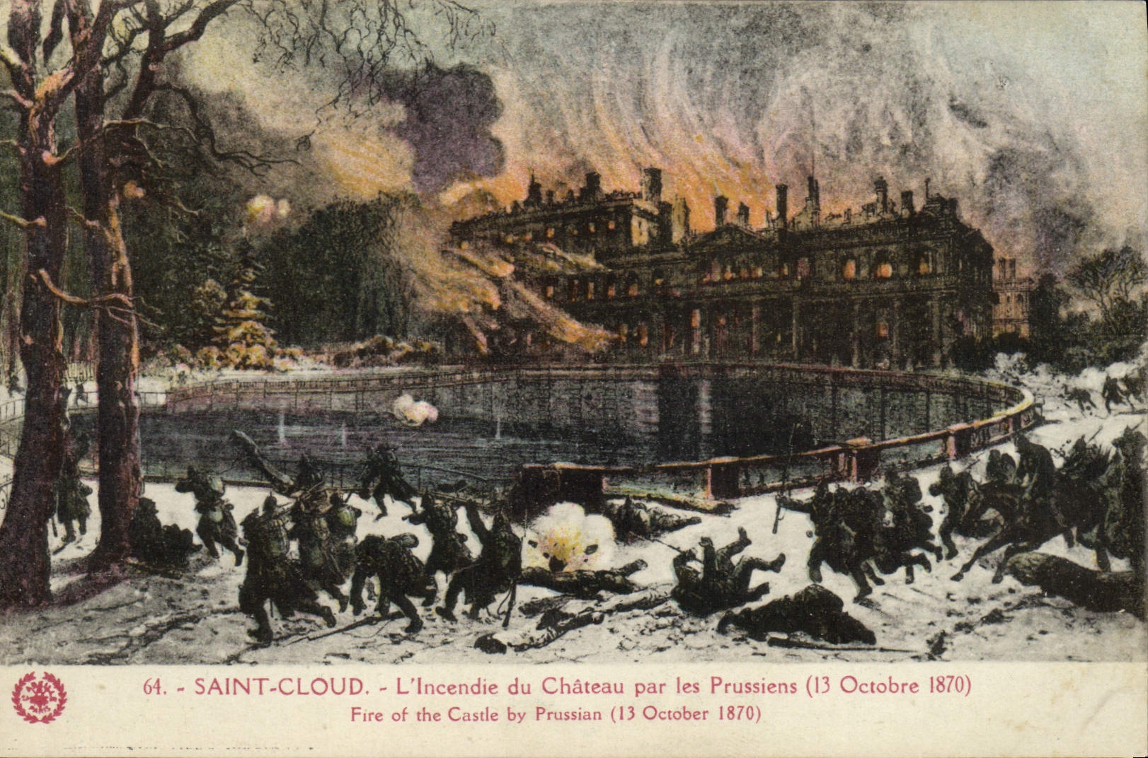 CPA Saint Cloud L'Incendie du Chateau par les Prussiens 13 octobre 1870 Militaria