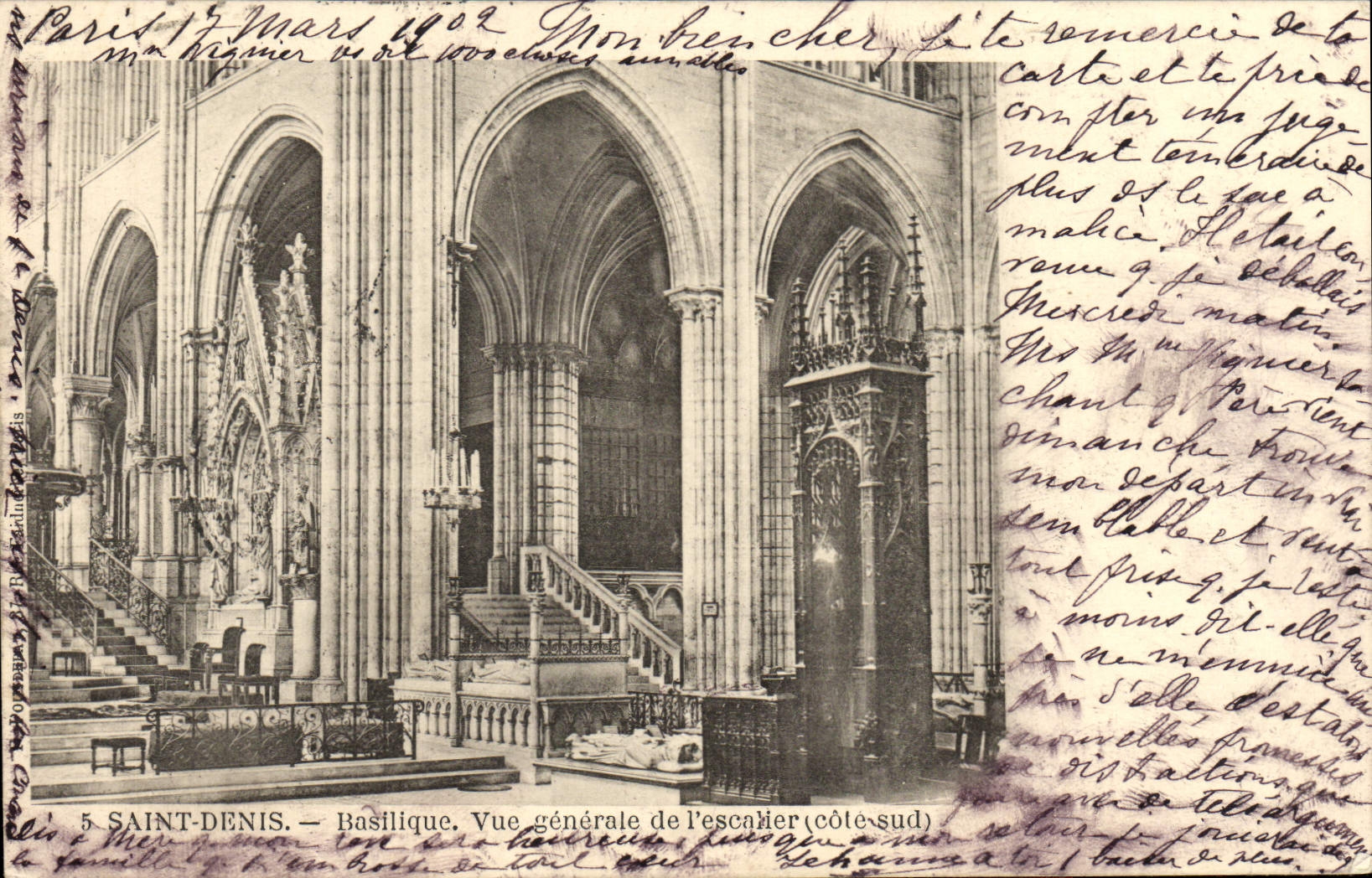 VINTAGE POSTCARD Holy Denis Basilica View of the staircase