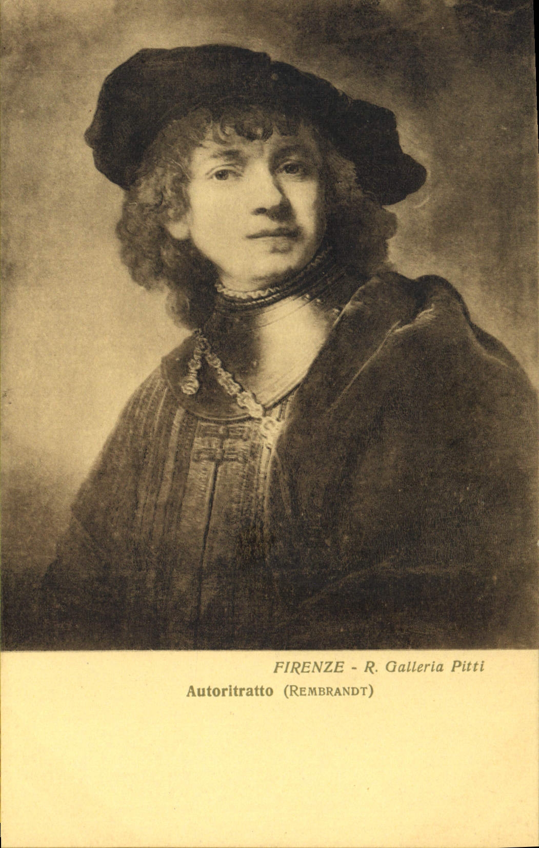 POSTAL Firenze Autoritratto Rambrandt Galleri Pitti de la VENDIMIA