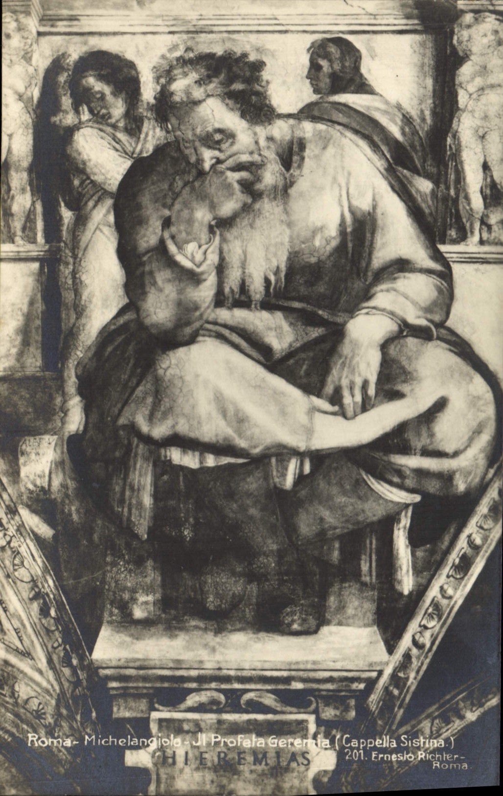 POSTAL Roma Michelangiolo de la VENDIMIA él Profeta Geremia Cappella Sistina