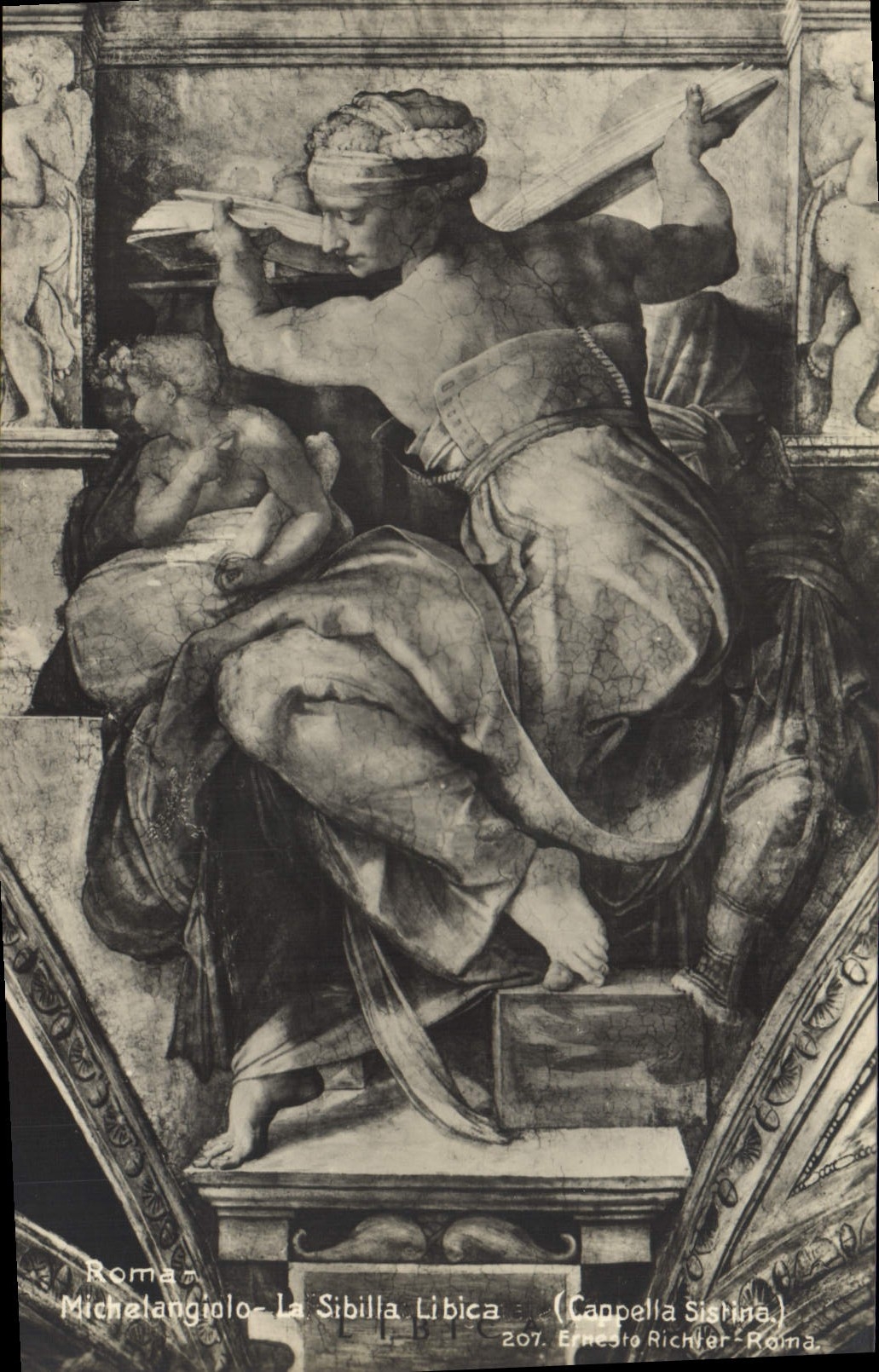 POSTAL Roma Michelangiolo Sibilla Libica Cappella Sistina de la VENDIMIA