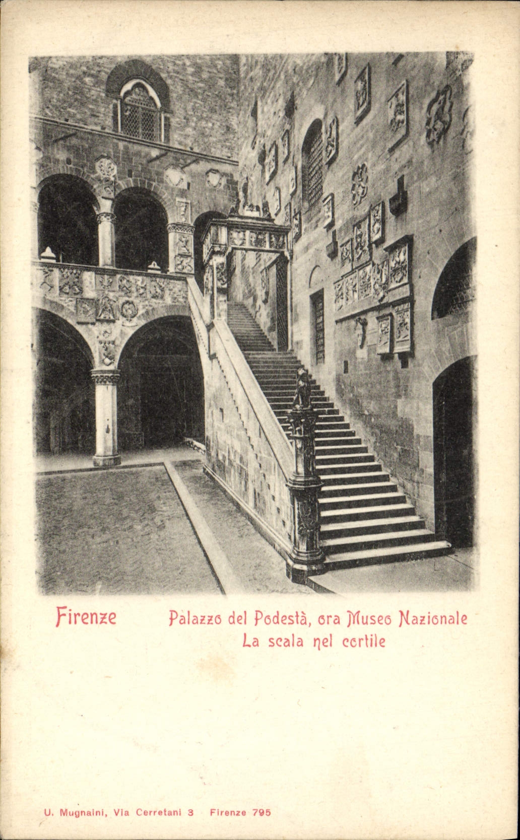 La POSTAL Firenze Palazzo del Podesta de la VENDIMIA ora Museo Nazionale el nel del scala cortile