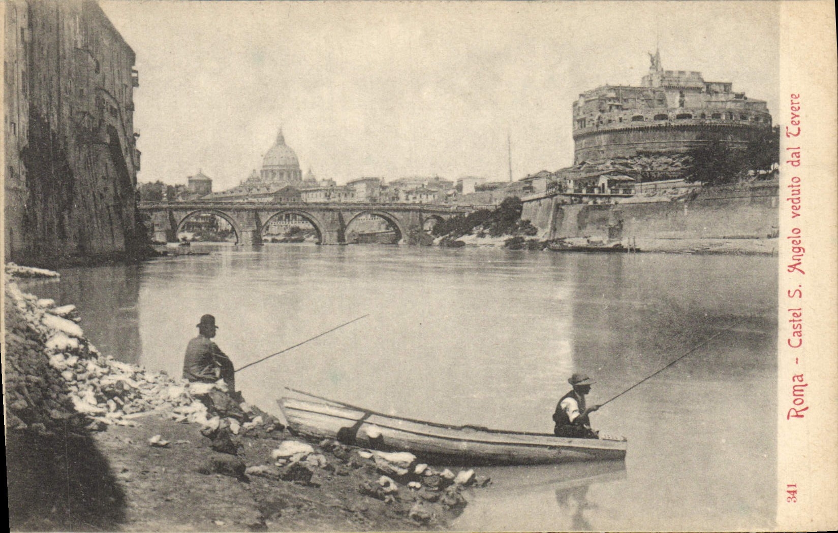 CPA Roma Castel Angelo Veduto dal Tevere Peche Pecheur