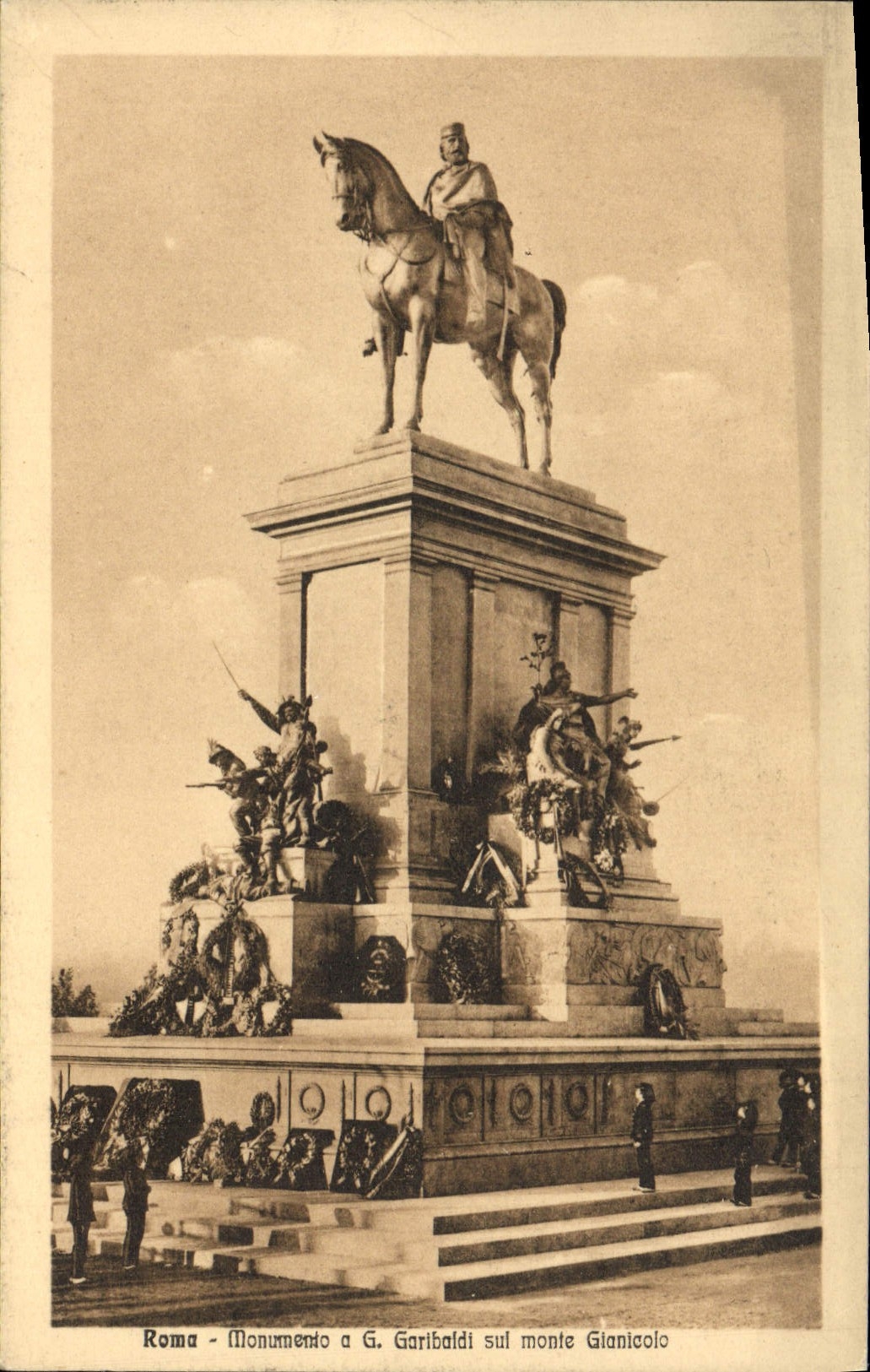 La POSTAL Roma Monumento Garibaidi Sul de la VENDIMIA monta Gianicolo