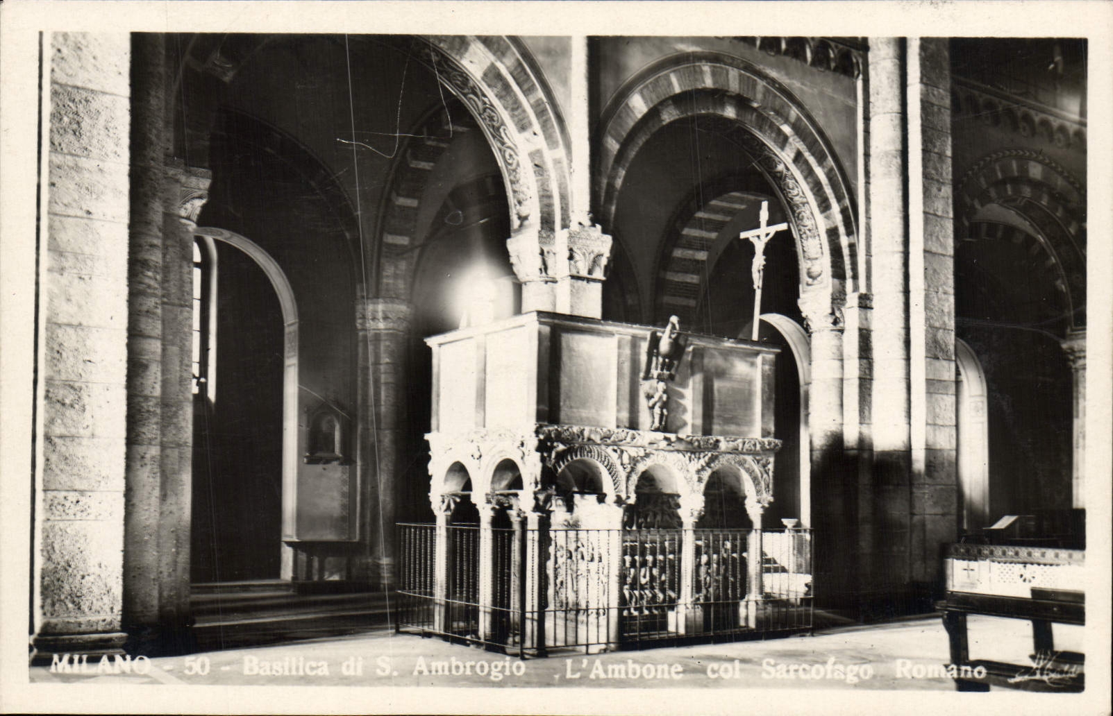 VINTAGE POSTCARD Milano Basilica di S Ambrogio Ambone collar Sarcofage Romano