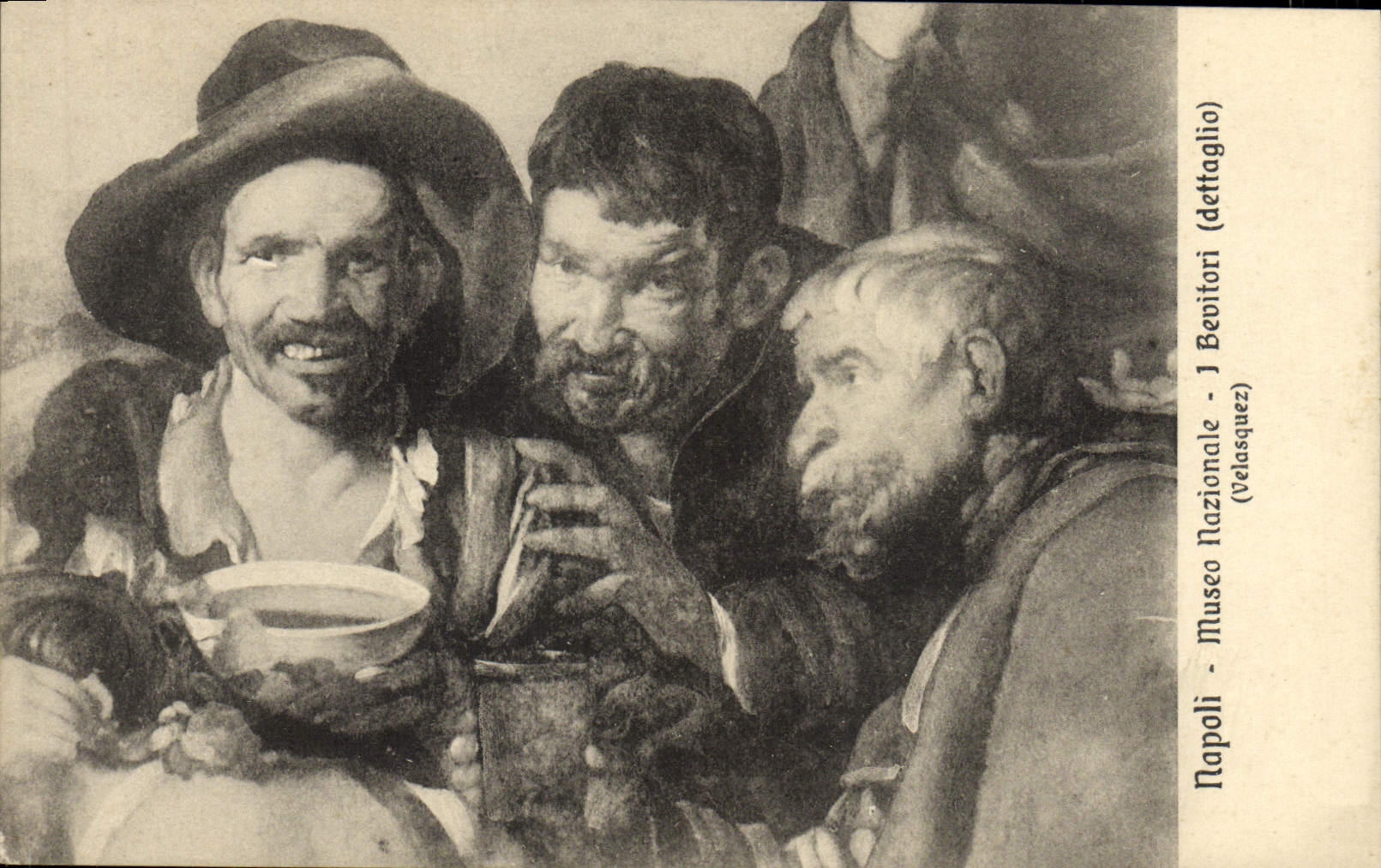 POSTAL Napoli Museo Nazionale I Bevitori Velasquez de la VENDIMIA