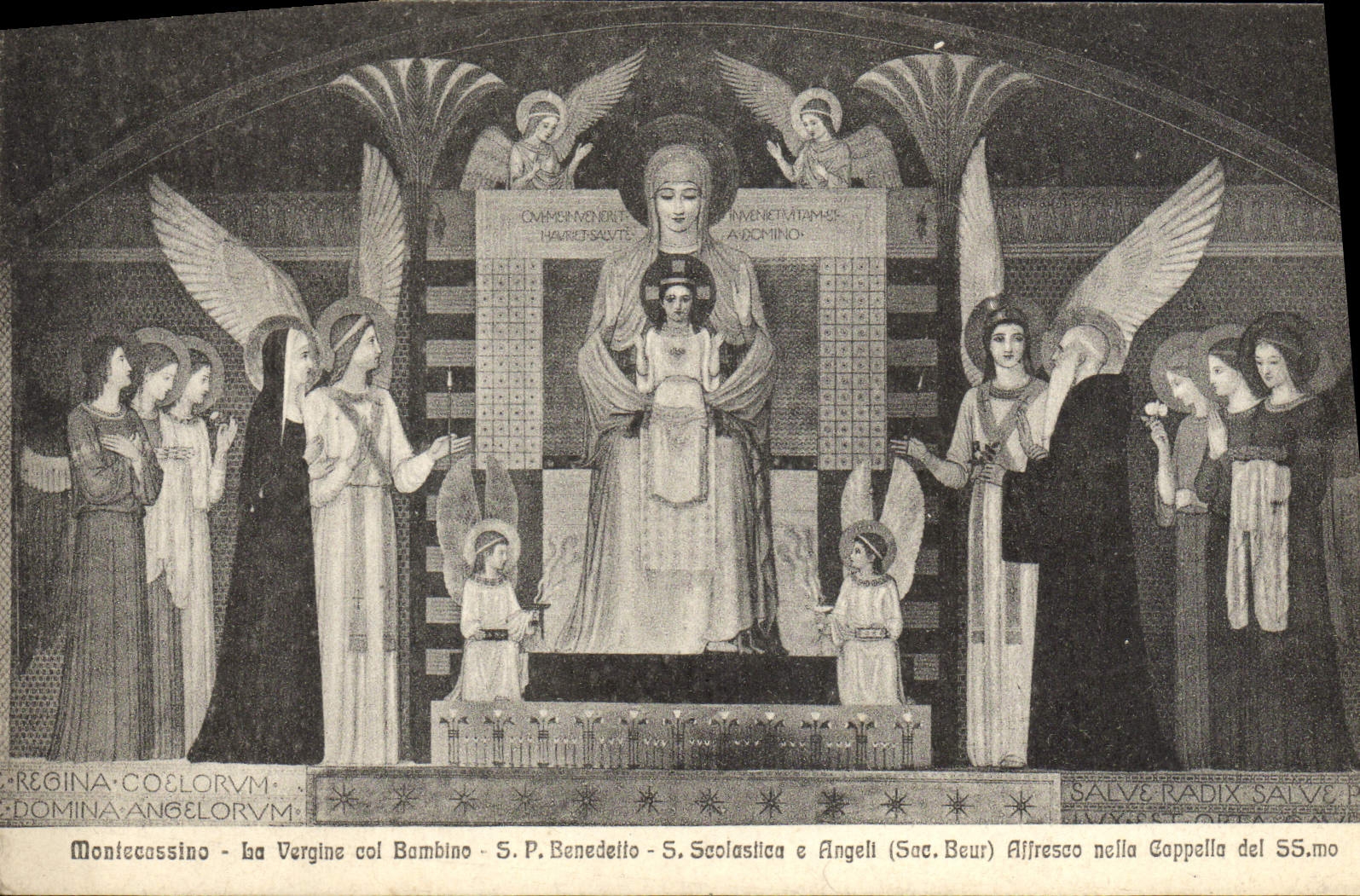 CPA Montecassino La Vergine Col Bambino S P Benedetto S Scolastica e Angeli 