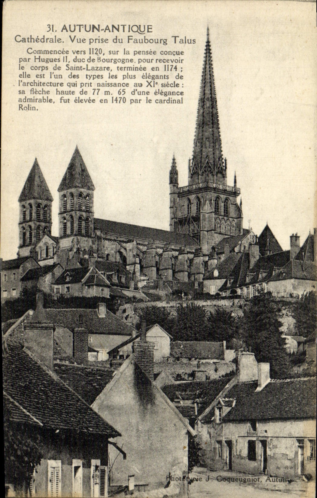 VINTAGE POSTCARD Ancient Autun Cathedral Seen from Of the Suburb Slope