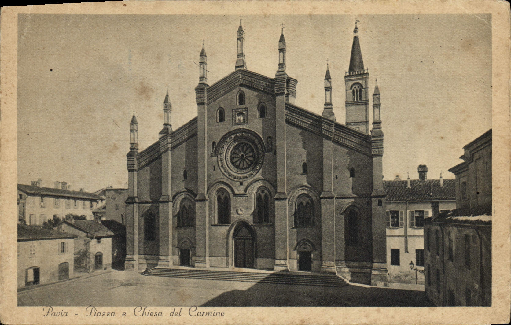 VINTAGE POSTCARD Pavia Piaza E Chiesa LED Dyes with carmine