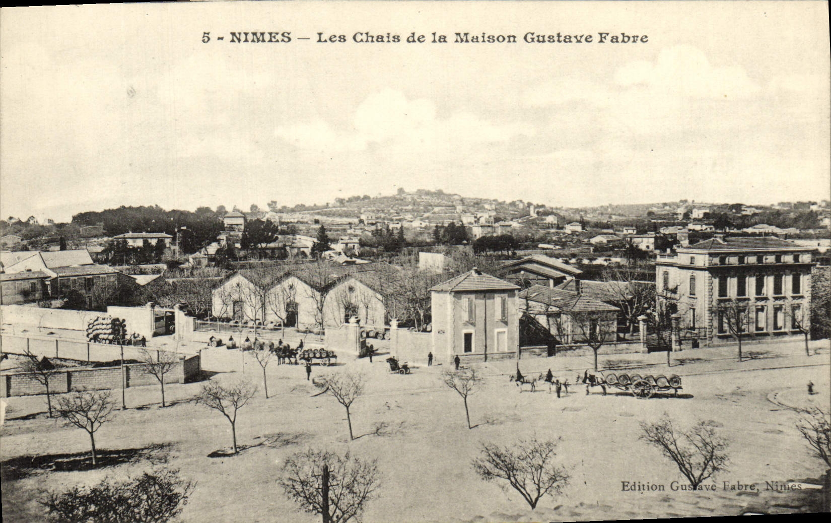 Almacenes del vino de Nimes de la POSTAL de la VENDIMIA de la casa Gustavo Fabre