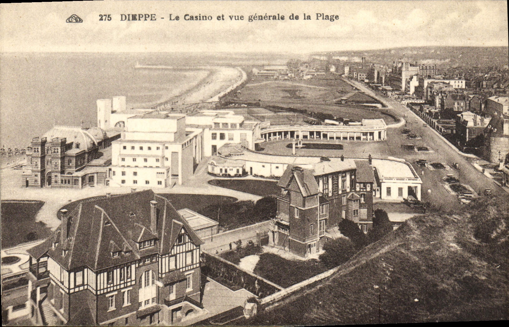 POSTAL Dieppe de la VENDIMIA el casino y la vista de la playa