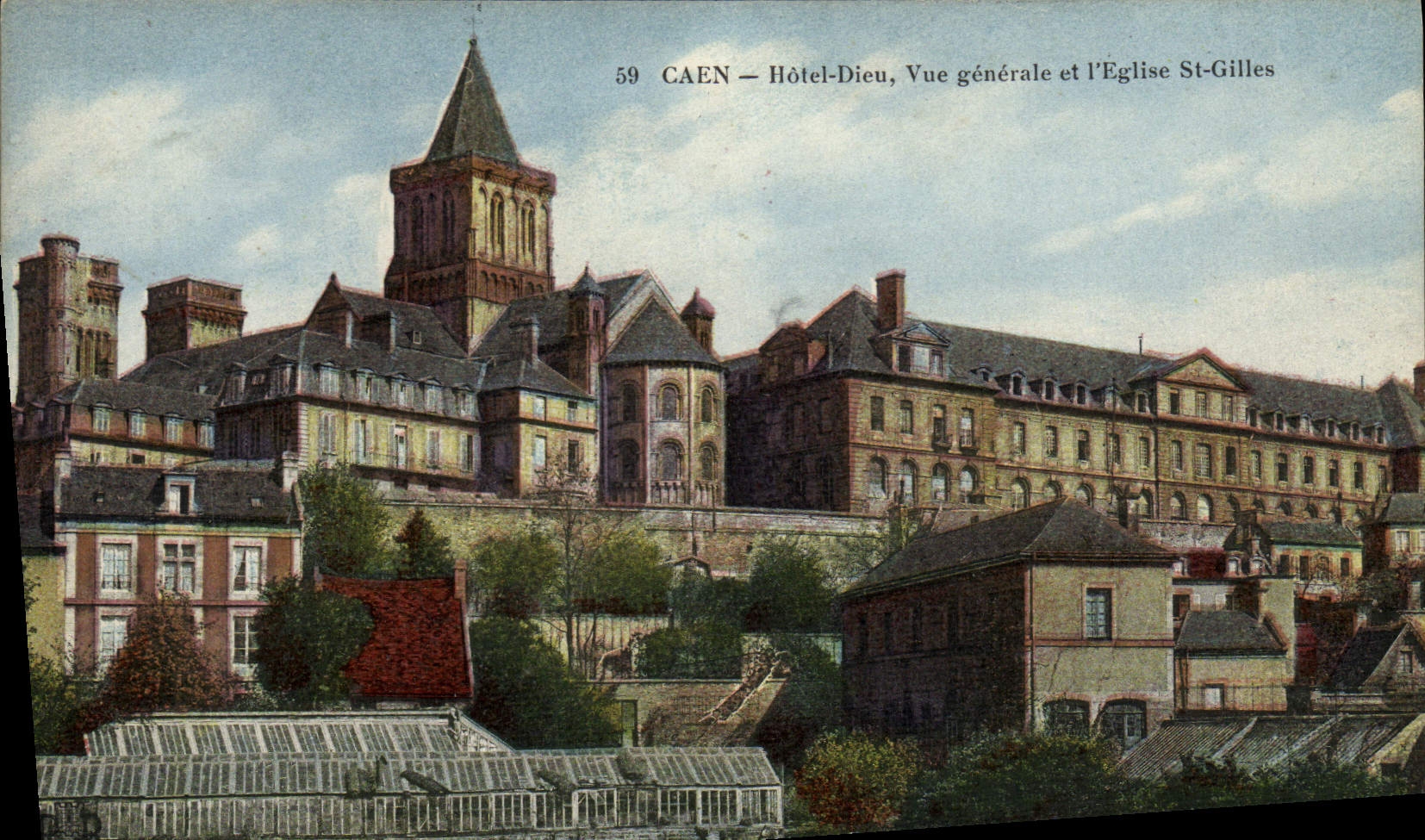 VINTAGE POSTCARD Caen Hotel God View And the Church St Gilles