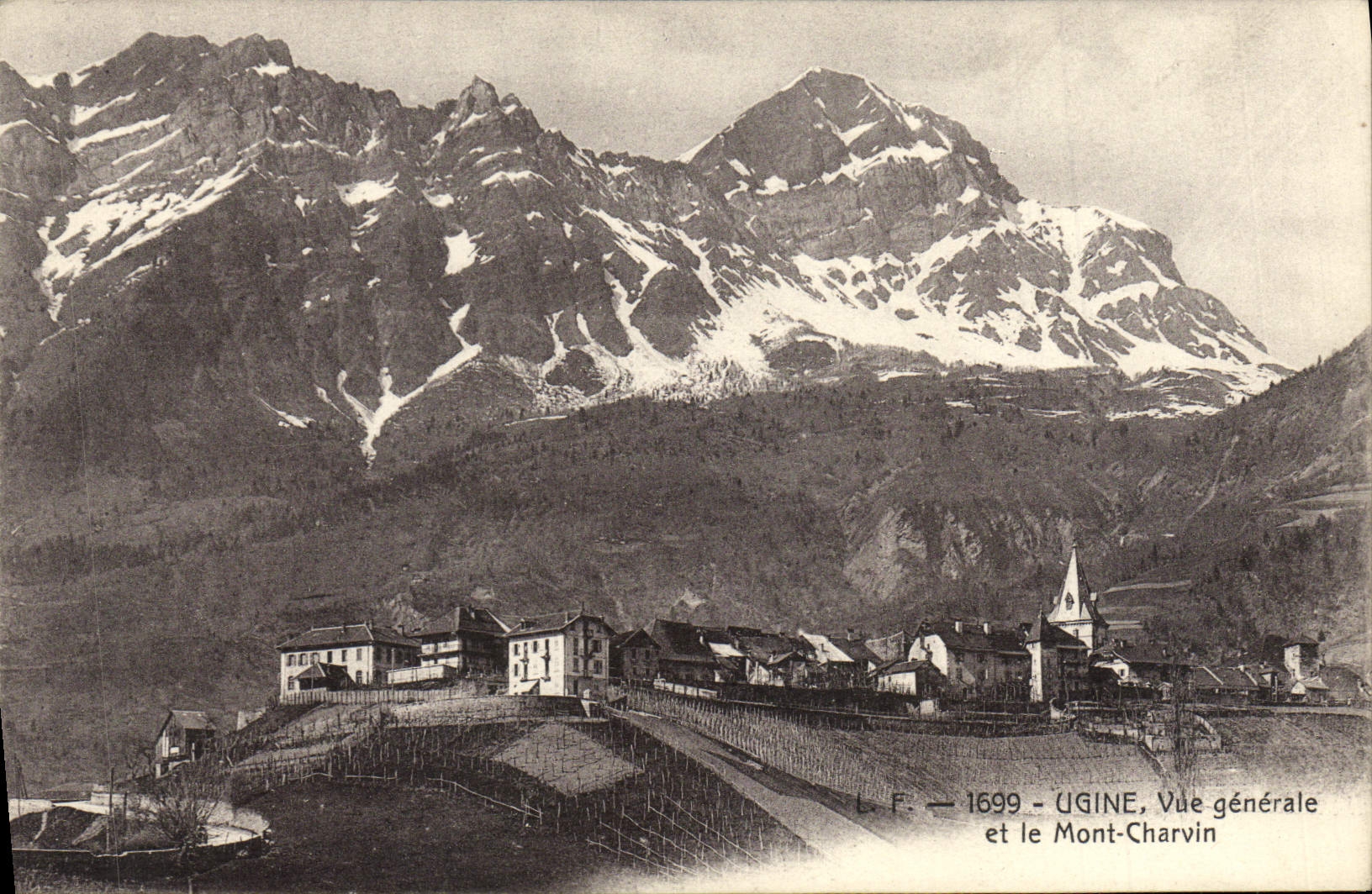 VINTAGE POSTCARD Ugine View and the Charvin Mount
