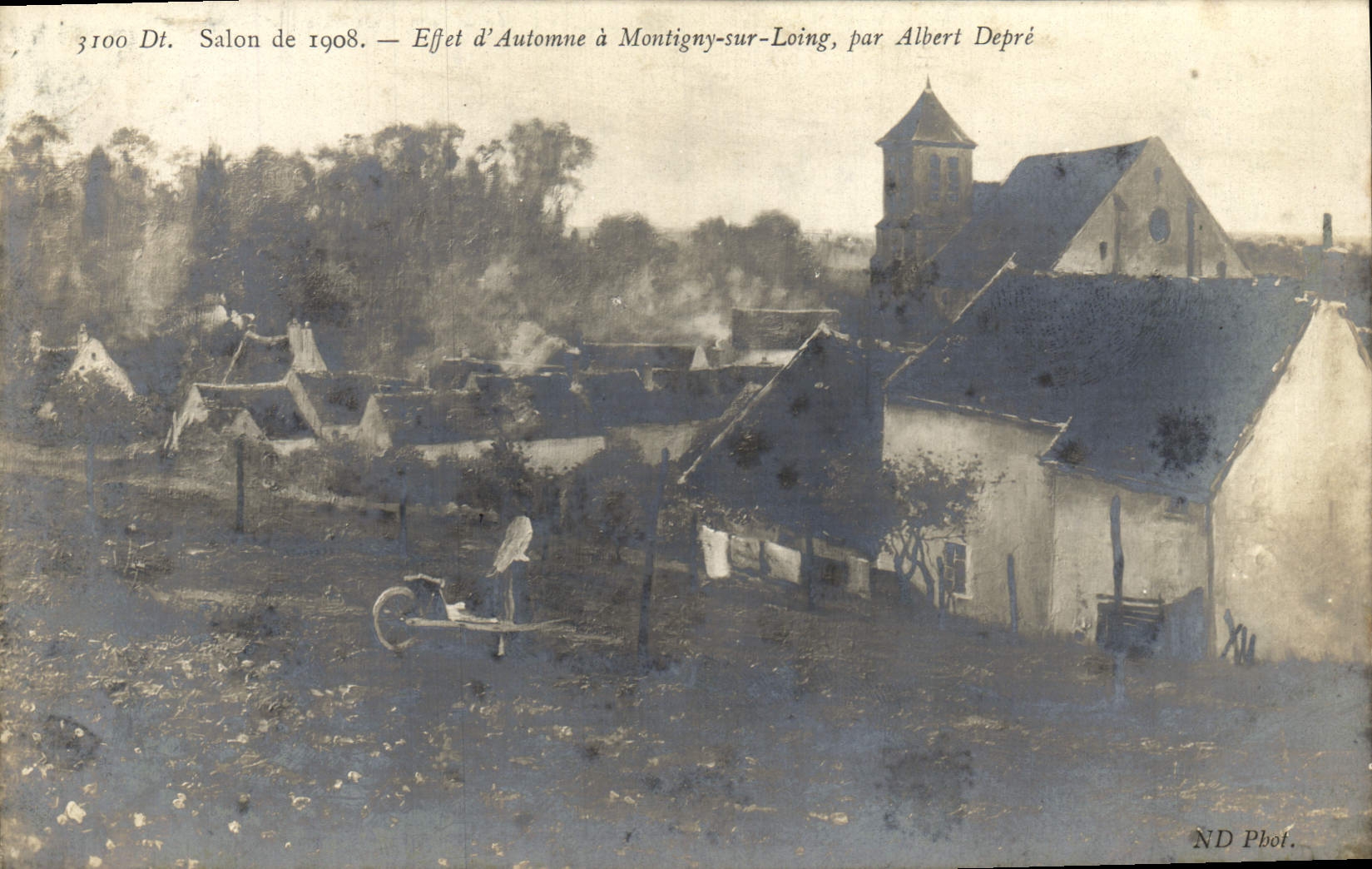 VINTAGE POSTCARD Salon 1908 Effect of autumn has Montigny on Loing Albert Depre