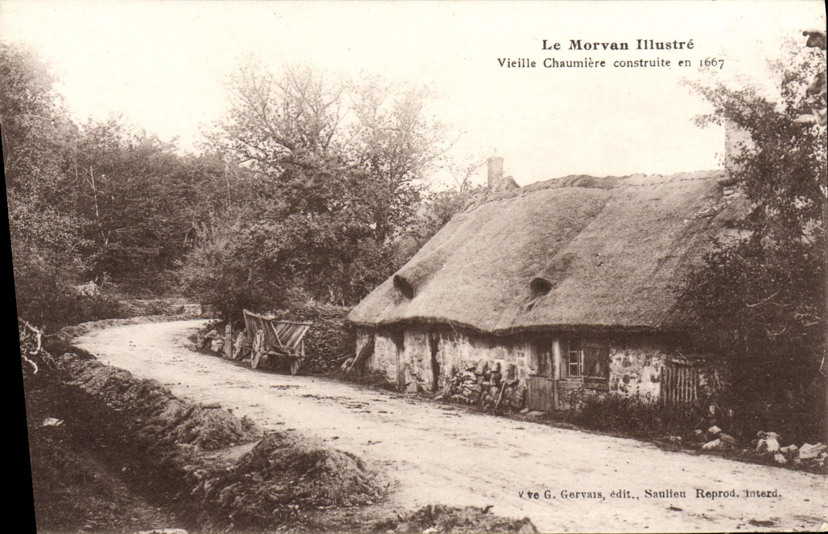 VINTAGE POSTCARD Morvan Illustrates Old Thatched cottage built in 1667