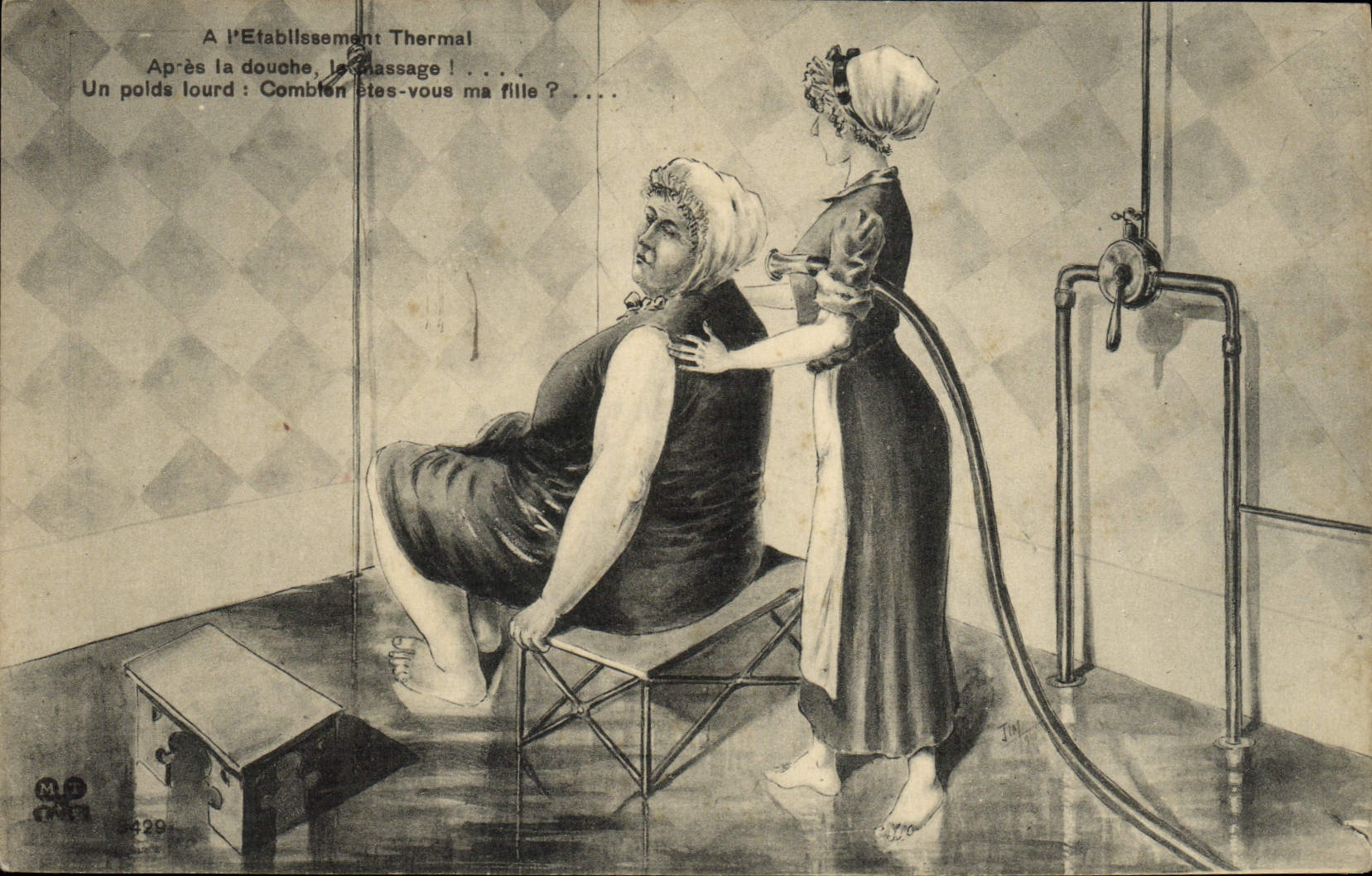 VINTAGE POSTCARD With the hydropathic establishment the shower the massage