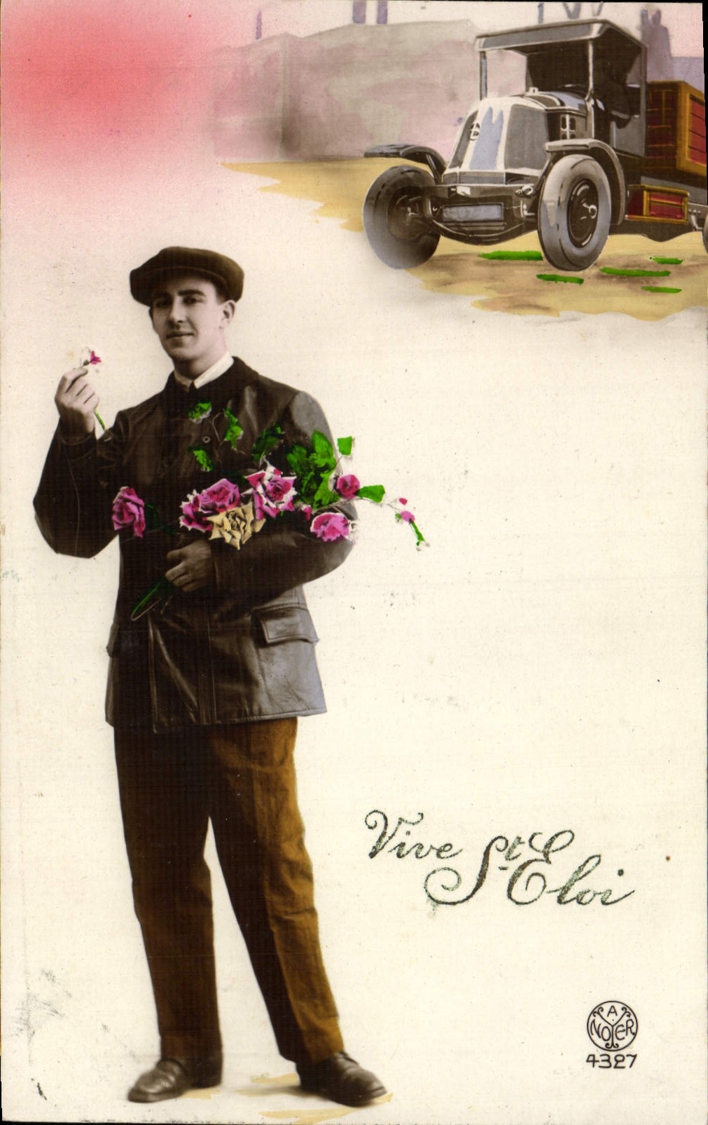 St Eloi del carro del hombre de la fantasía de la POSTAL de la VENDIMIA