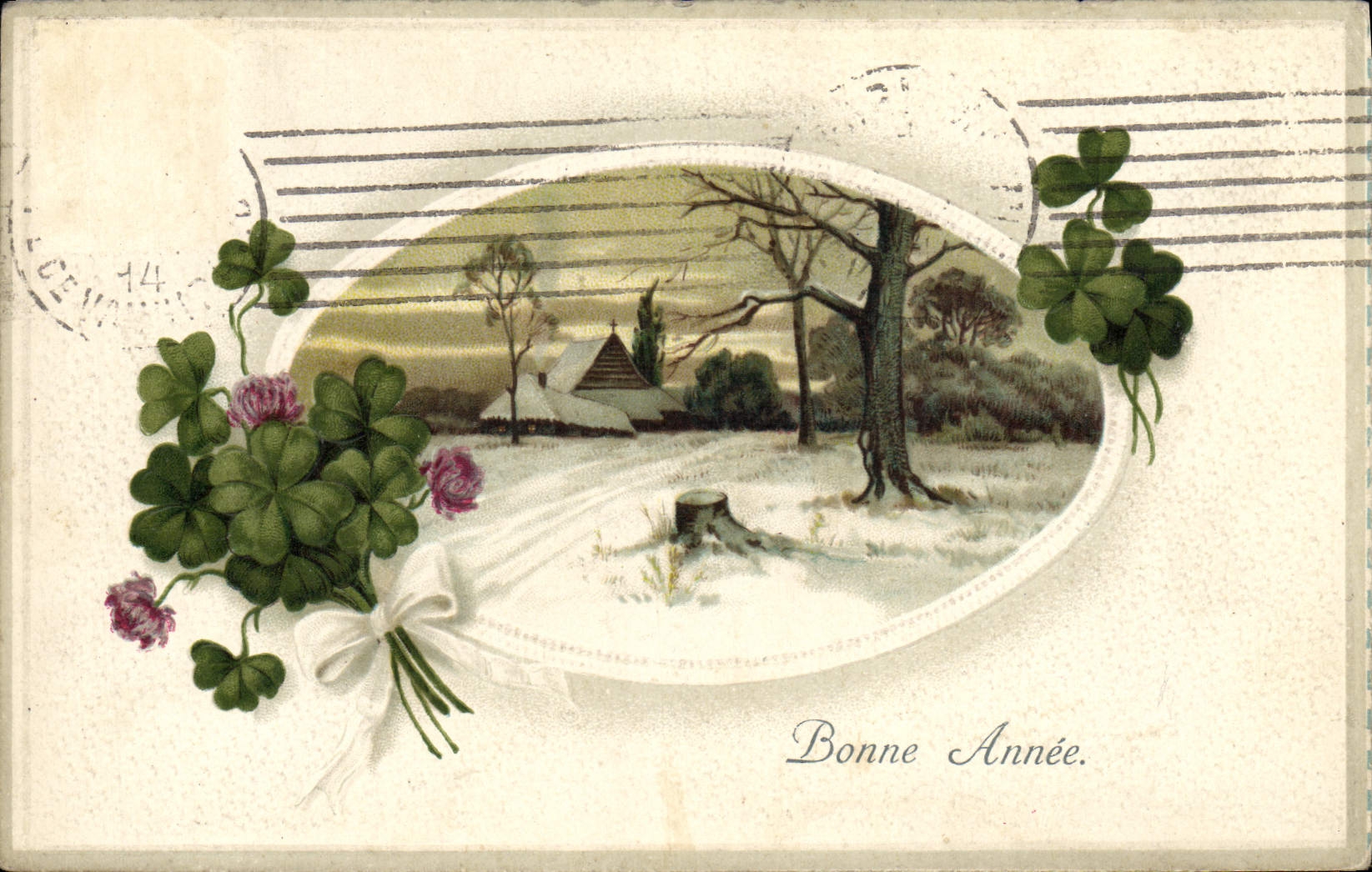 VINTAGE POSTCARD Fantasy Happy New Year Clover