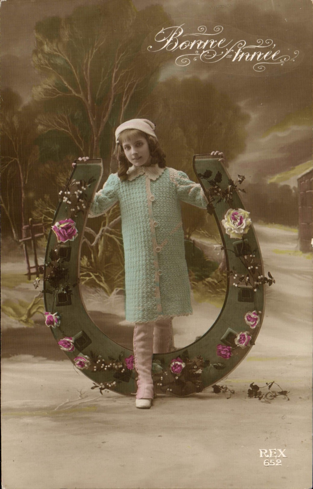 VINTAGE POSTCARD Fantaisie Child Horseshoe