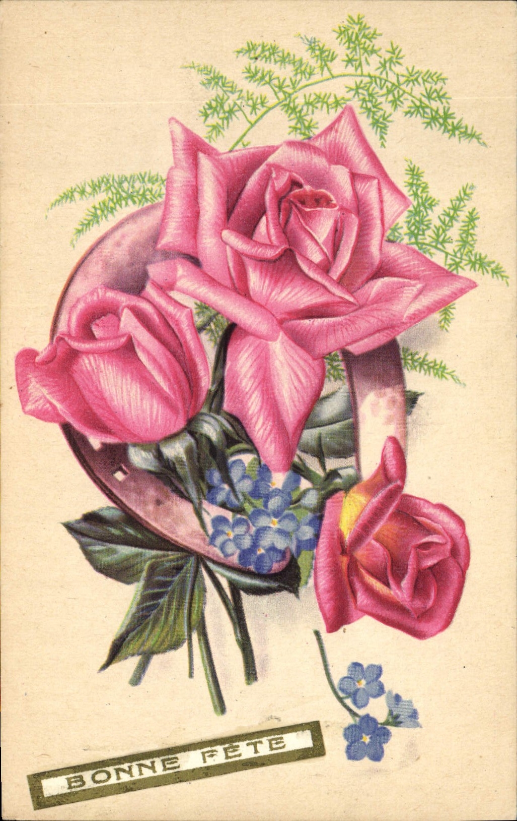 CPA Bonne Fete Fleurs Fer a cheval