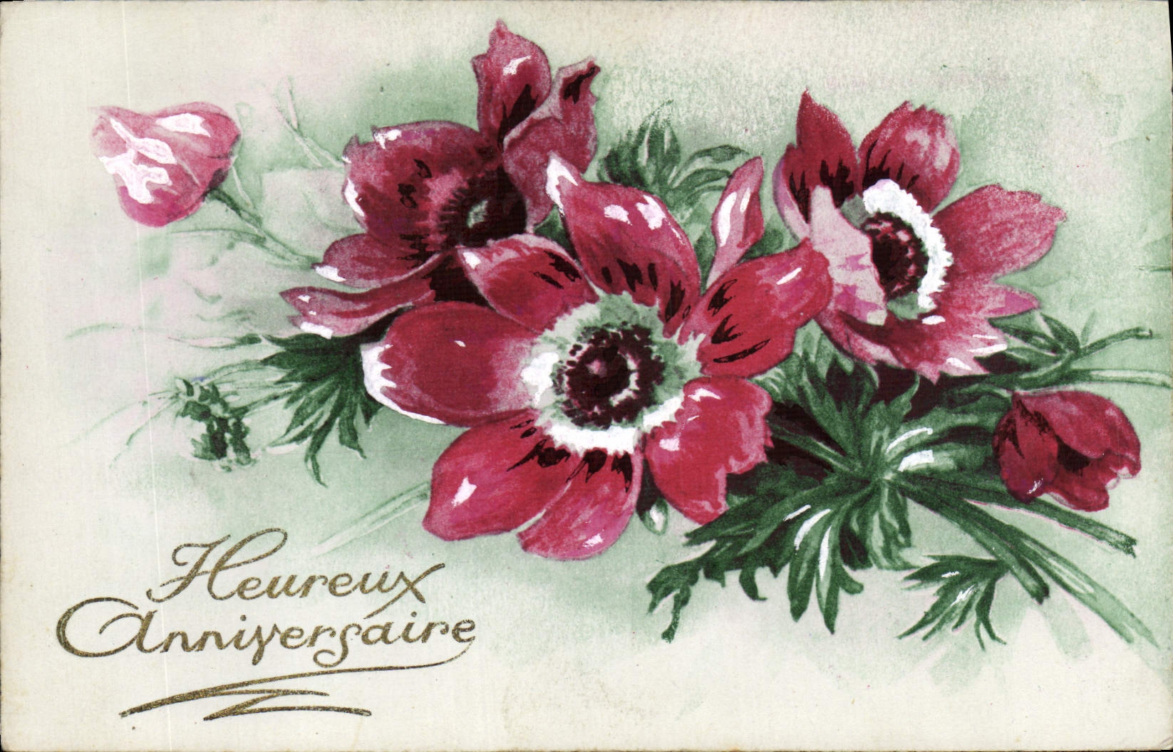 CPA Heureux anniversaire Fleurs 
