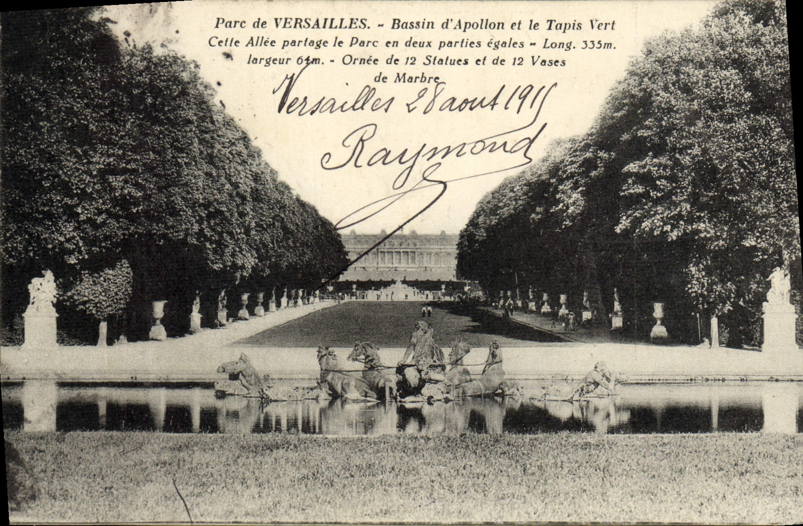 VINTAGE POSTCARD Park of Versailles Basin of Apollo and the green carpet