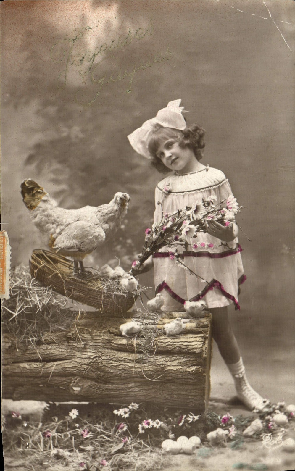 VINTAGE POSTCARD Fantasy Child Hen Easter Chicks