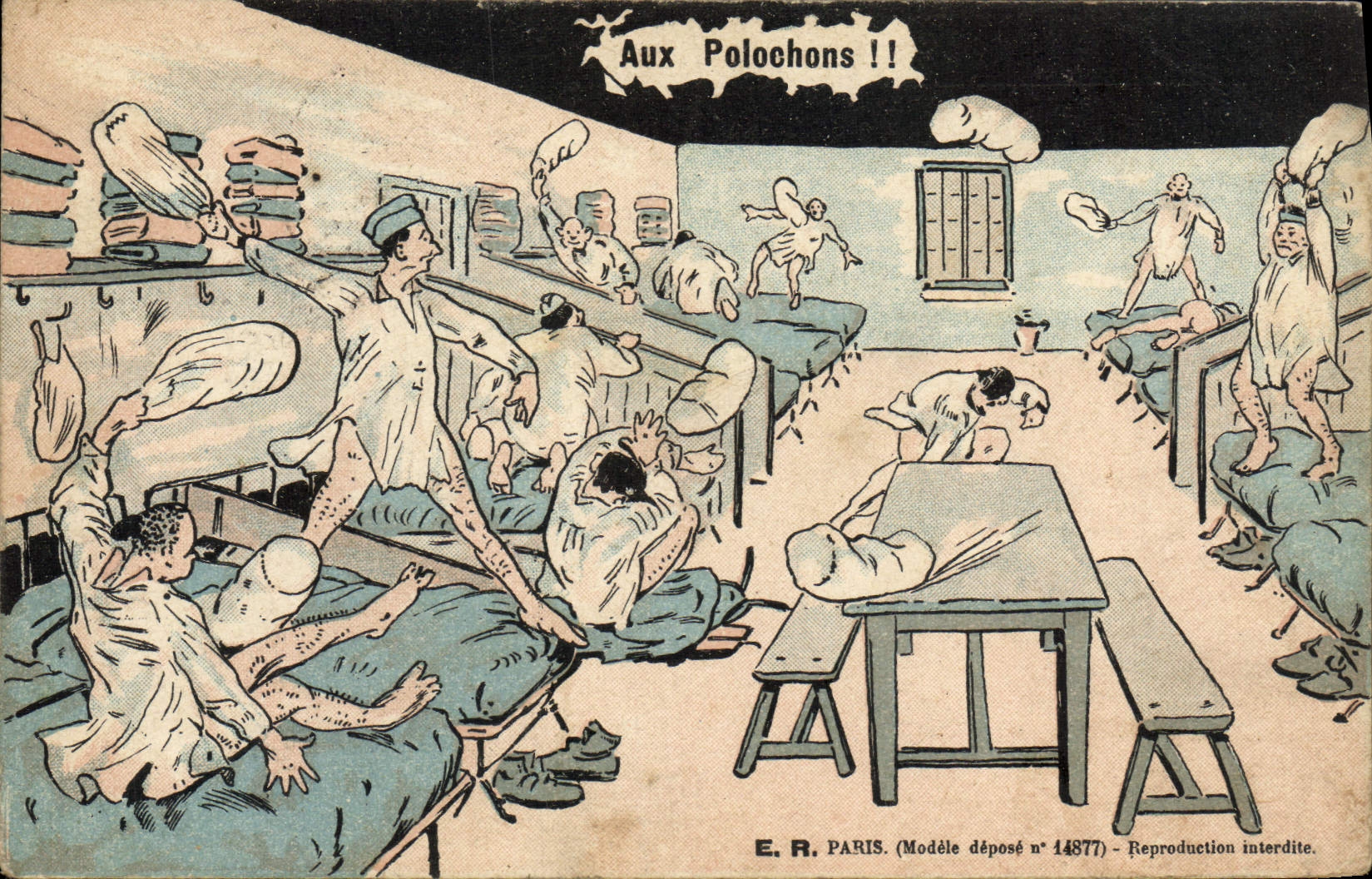 CPA Aux Polochons Militaria