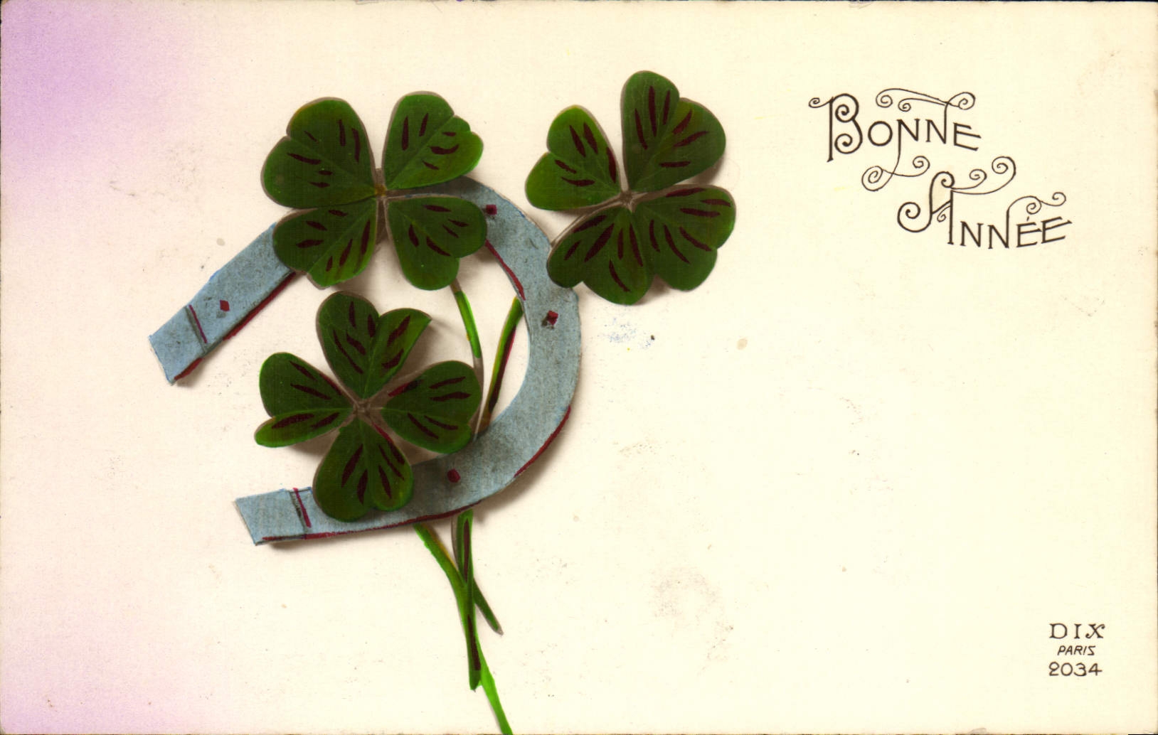 CPA Fantaisie Fleurs Fer a cheval Trefle