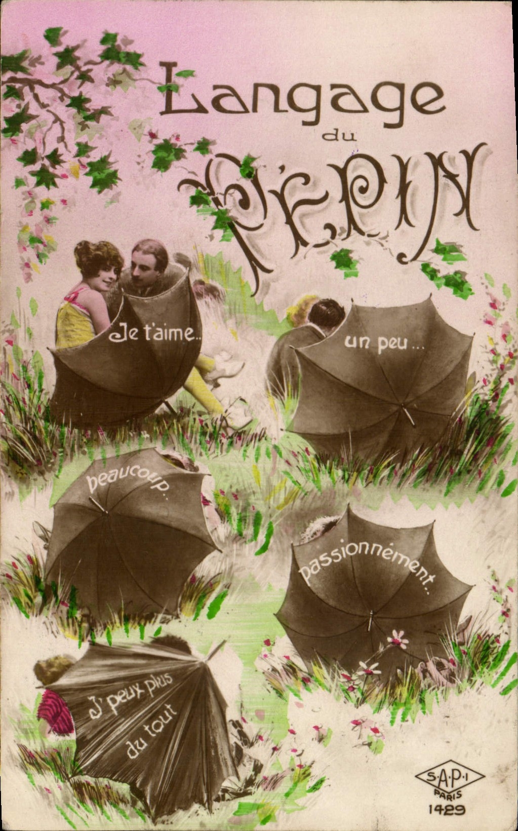 VINTAGE POSTCARD Fantasy Lanage Woman of the pip Umbrella