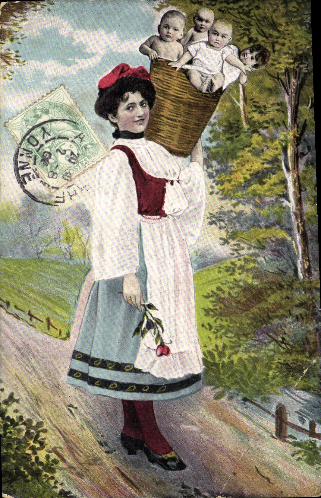 VINTAGE POSTCARD Fantasy Woman Children Babies