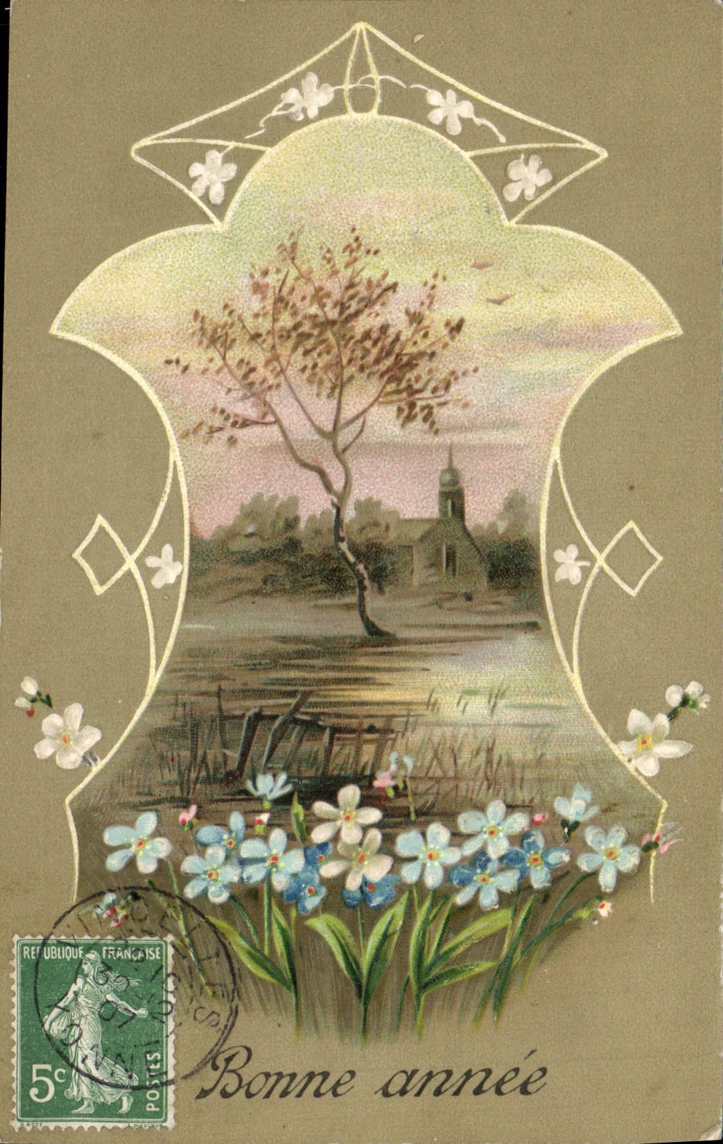 VINTAGE POSTCARD Fantasy Happy New Year Flowers