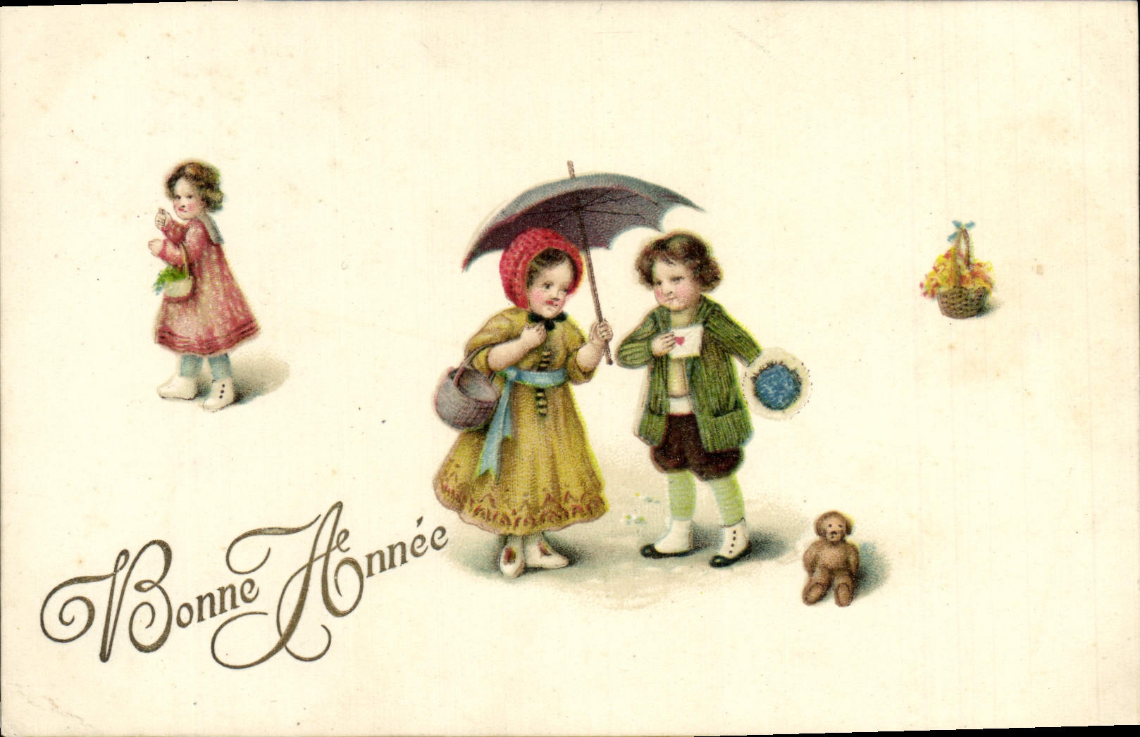 VINTAGE POSTCARD Fantasy Children Bear in peluceh