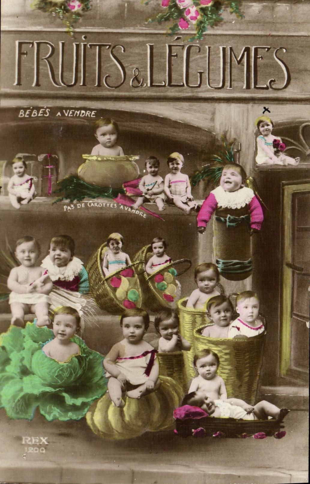 VINTAGE POSTCARD Fantasy Children Babies Fruit and vegetables