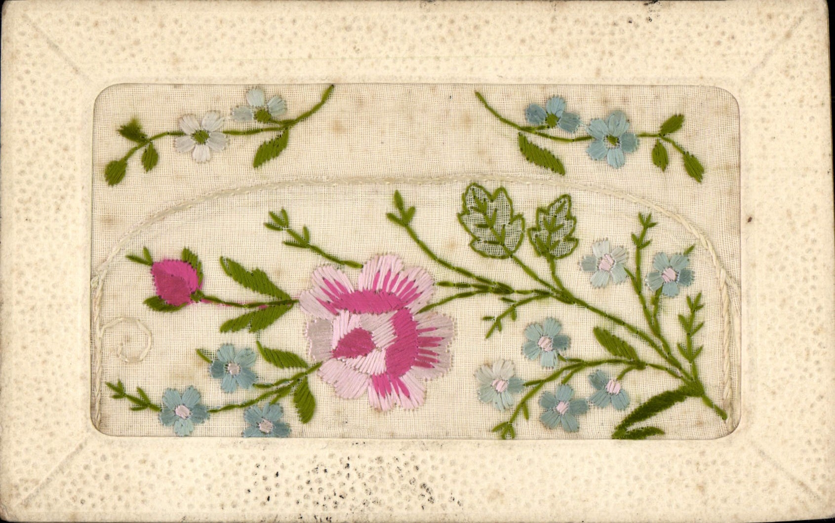 CPA Fantaisie Fleurs Brodee