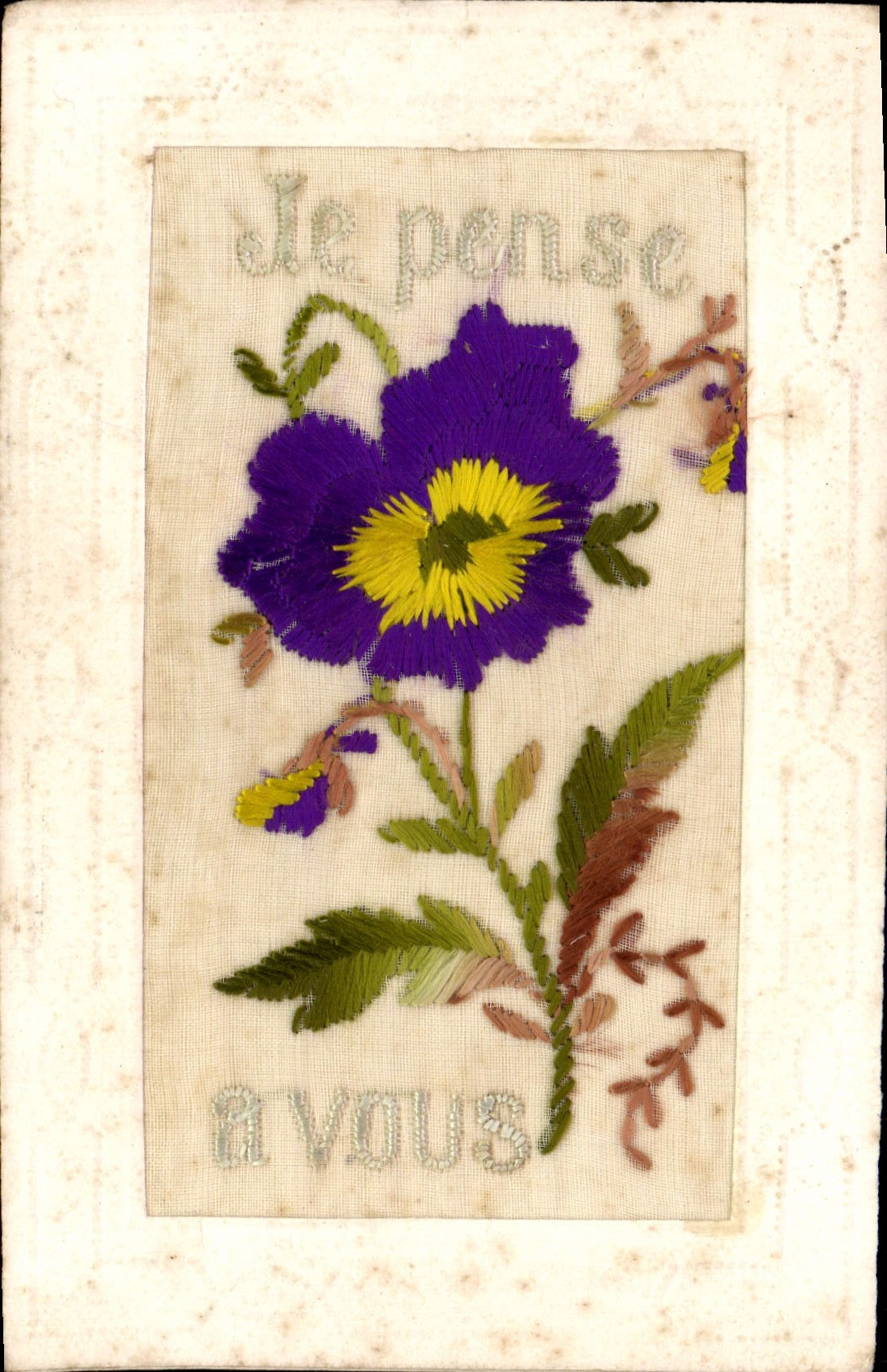 VINTAGE POSTCARD Fantaisie Brodee I think has to you Fleurs