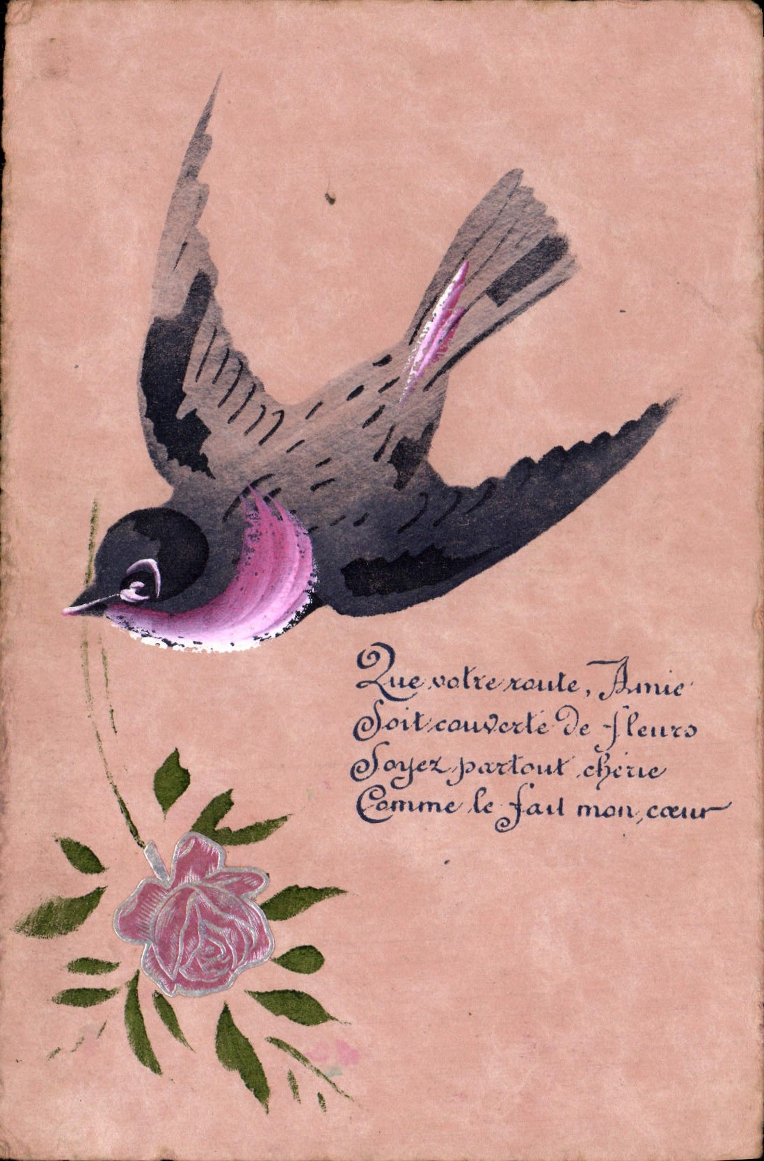 VINTAGE POSTCARD Fantasy Flower Oiseaue