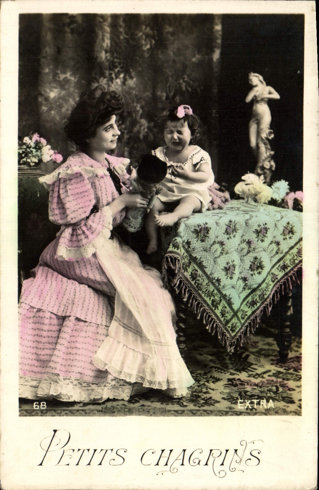 VINTAGE POSTCARD Fantasy Woman Small Sorrows Child Baby