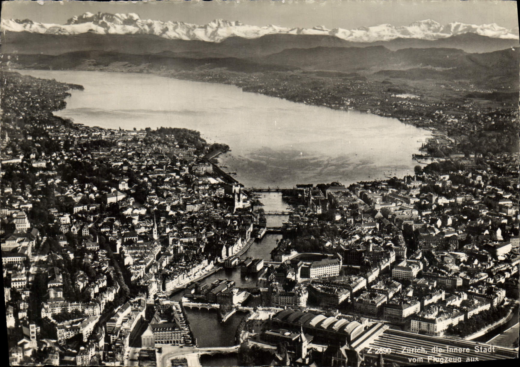 MODERN CARD Zurich Die innere Stadt von Flugzeug aus