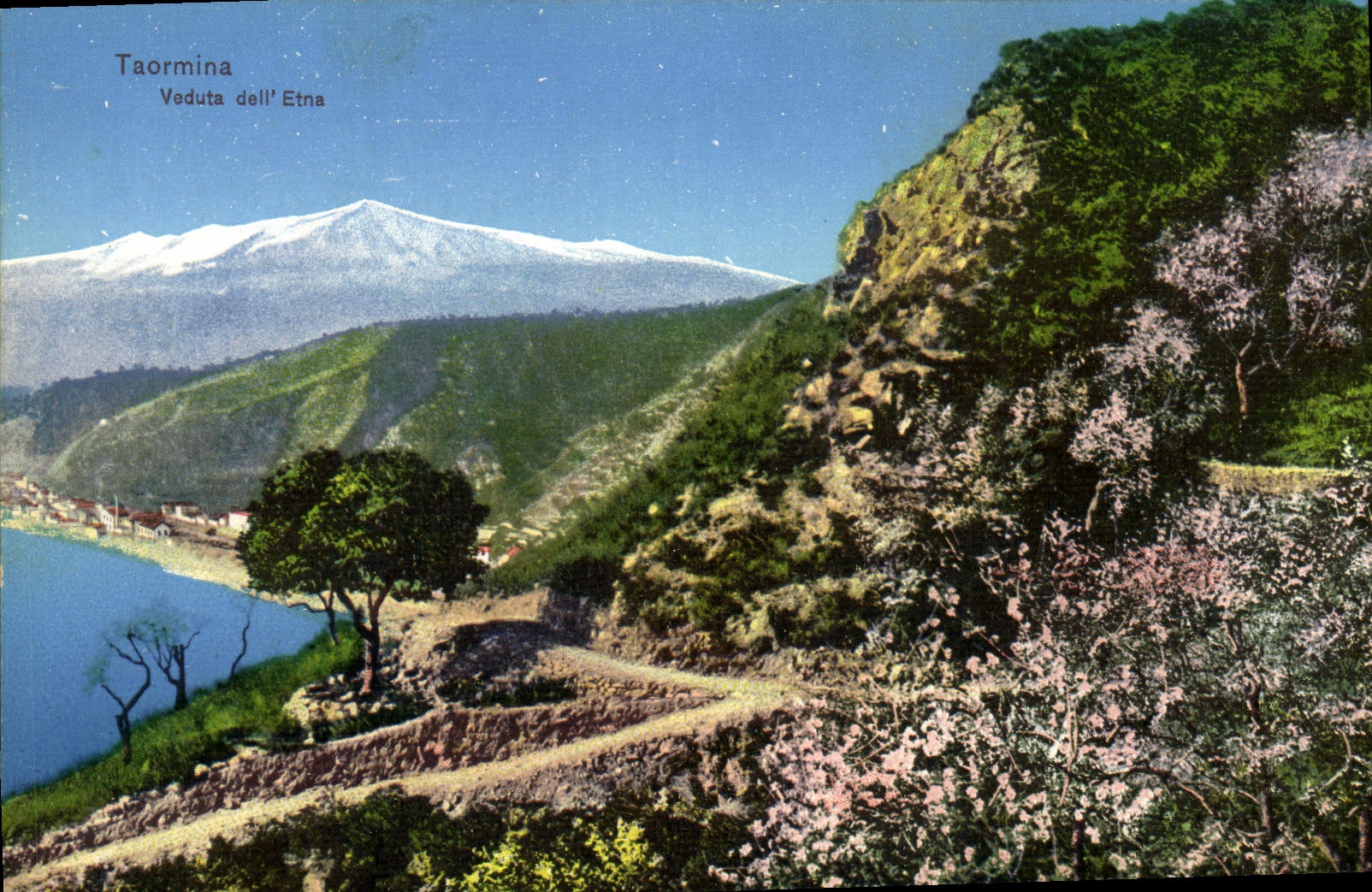 VINTAGE POSTCARD Taormina Veduta Dell' Etna Volcano