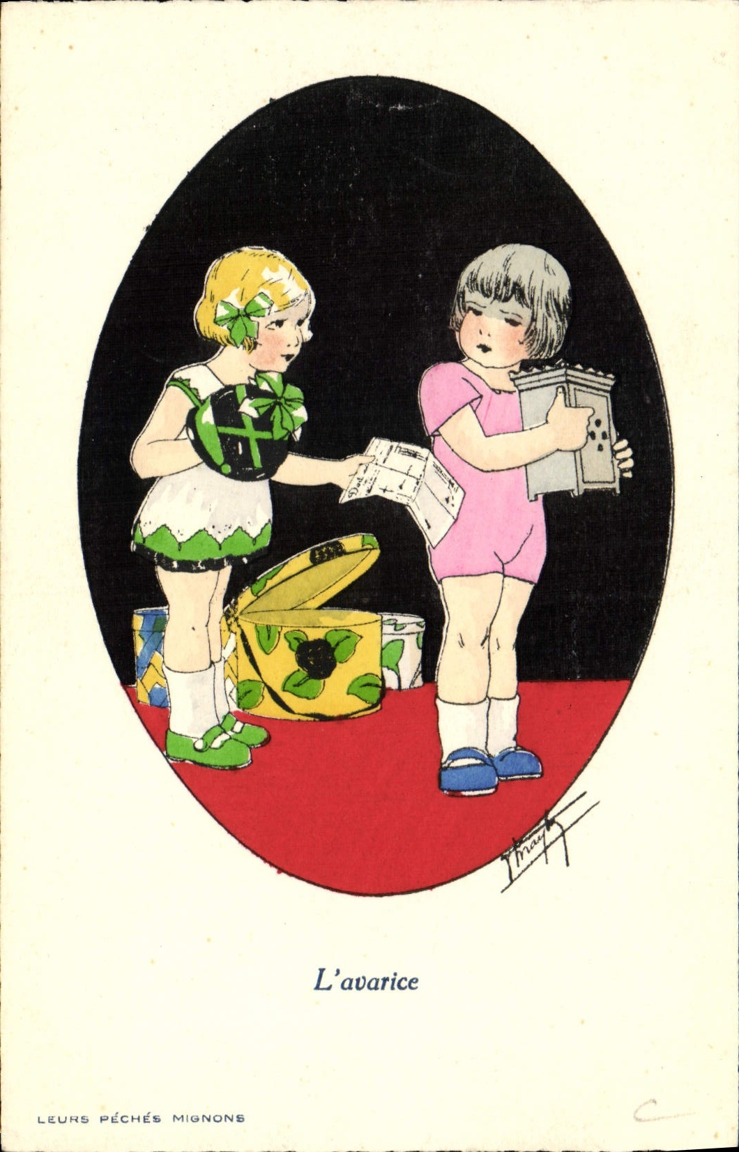 VINTAGE POSTCARD Fantasy fishings nice Avarice Children