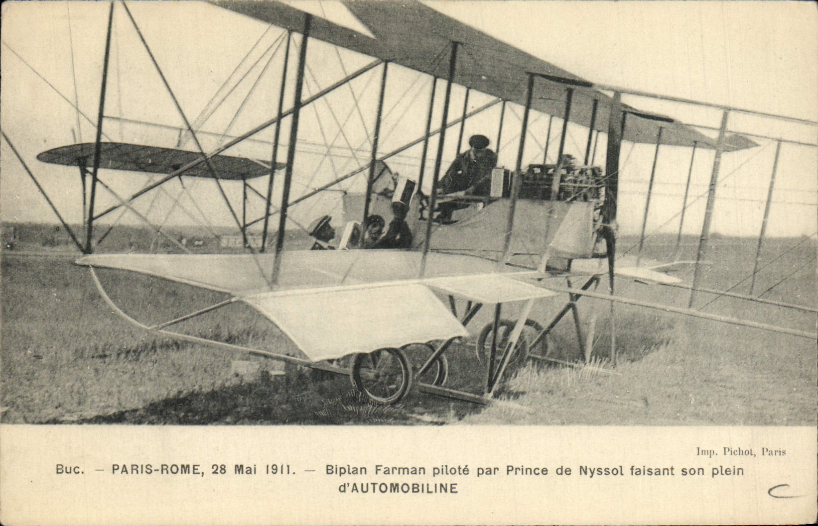 VINTAGE POSTCARD Plane Paris Rome Biplane May 28th, 1911 Farman Prince de Nyssik Automobiline