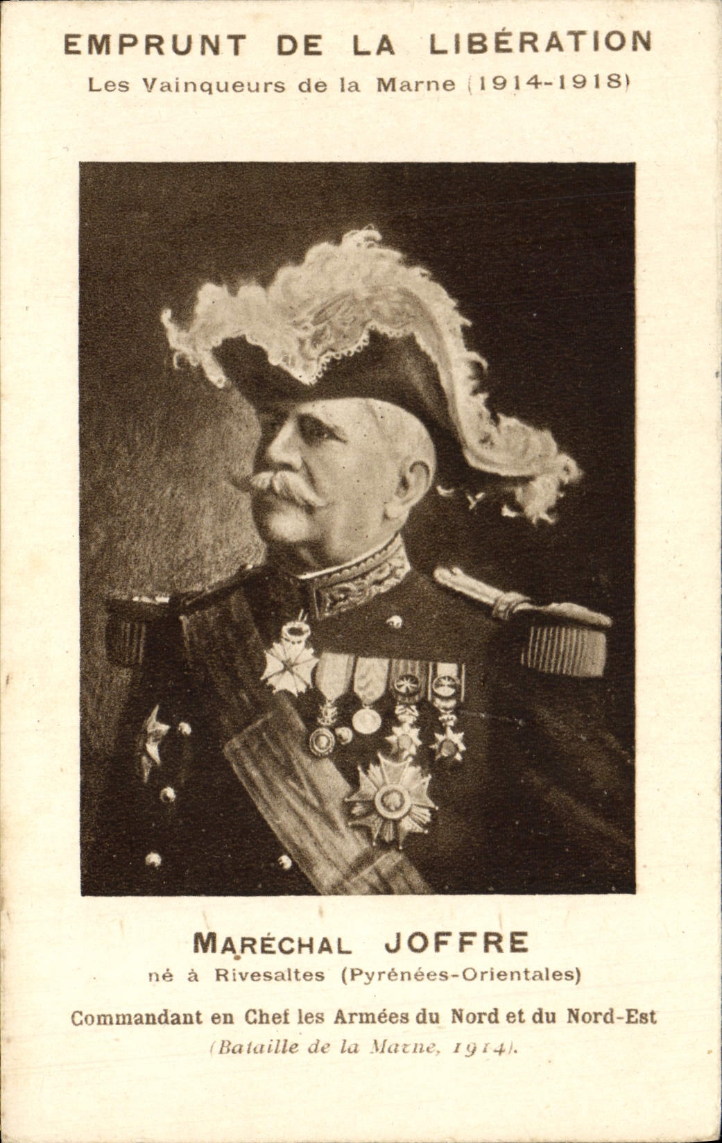 VINTAGE POSTCARD Loan of the Nation Marshal Joffre Rivesaltes Militaria