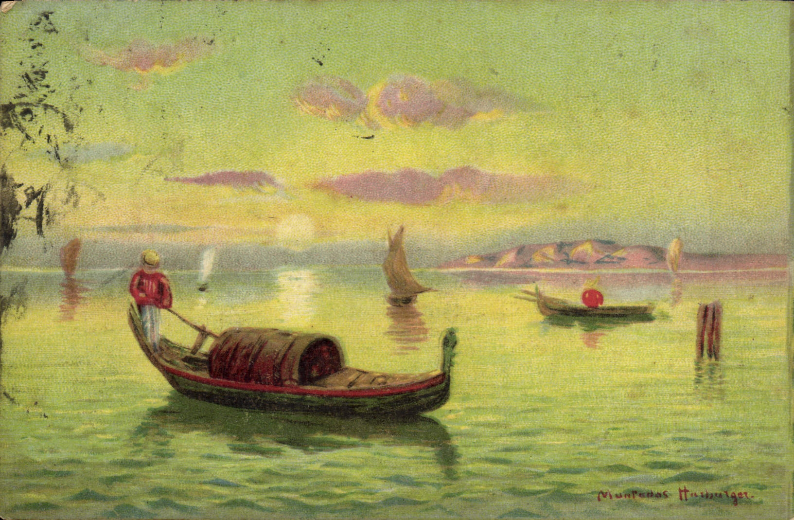 CPA Fantaisie Paysage Barque