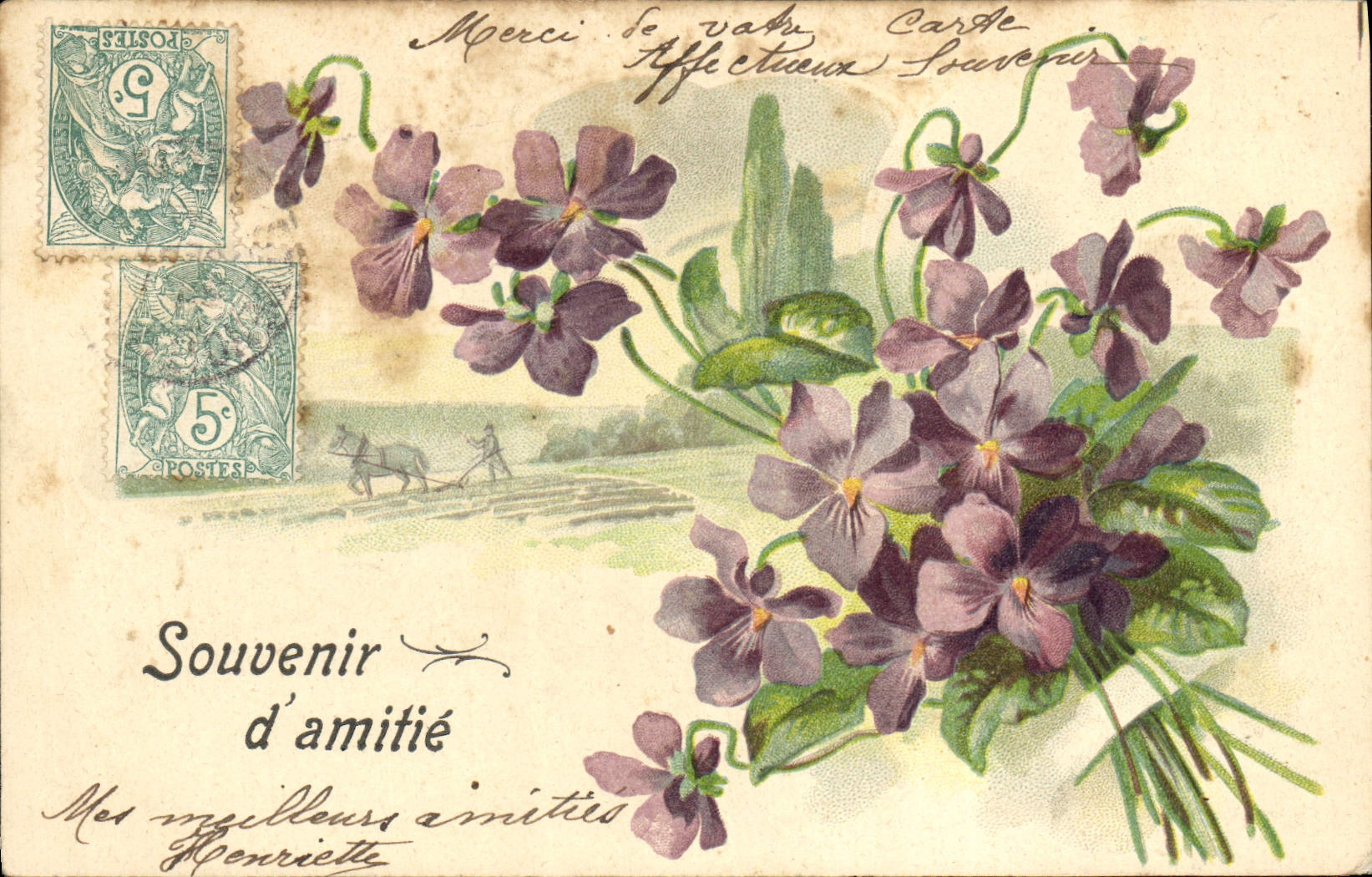 CPA Fantaisie Fleurs Souvenir D'Amitie