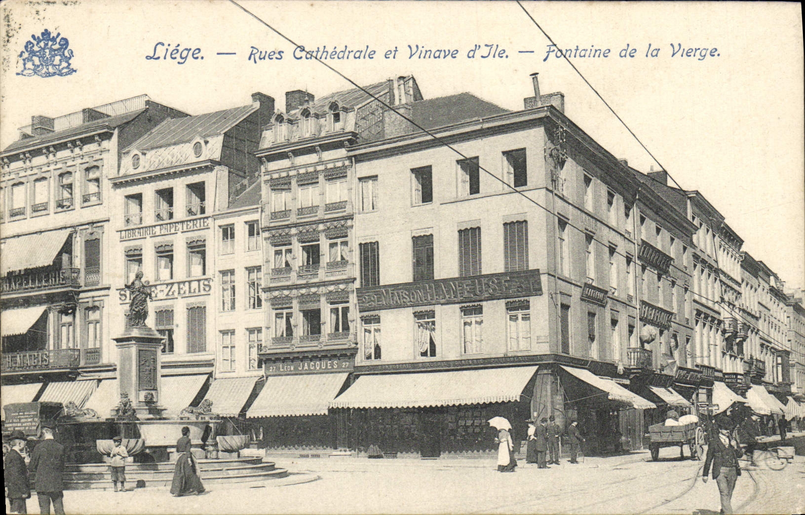 VINTAGE POSTCARD Liege Streets Cathedral And Vinave D' Ile Fountain Of the Virgin